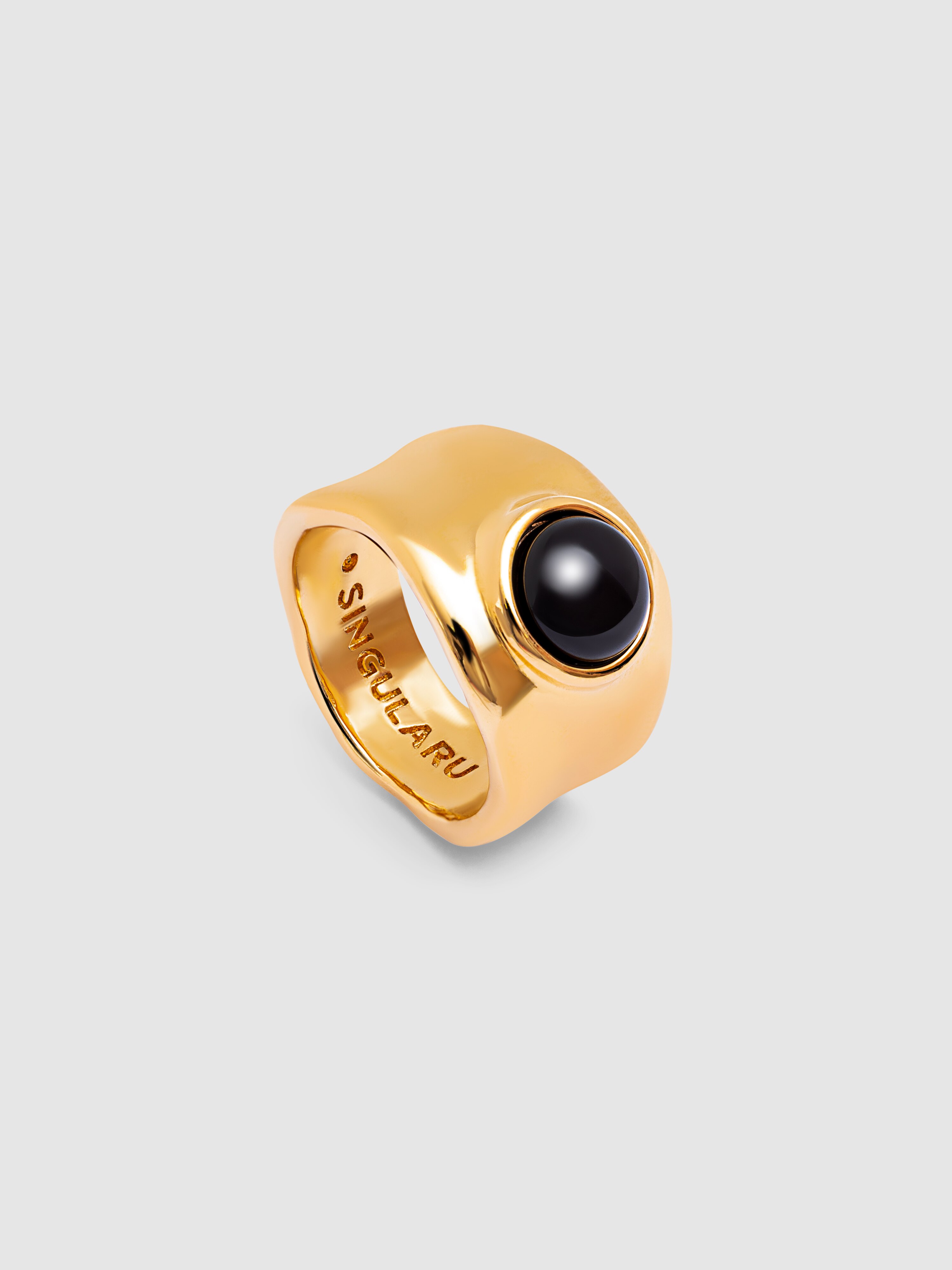 Anel My Onyx de Liga de Metais Banhado a Ouro Preto / Amarelo-4