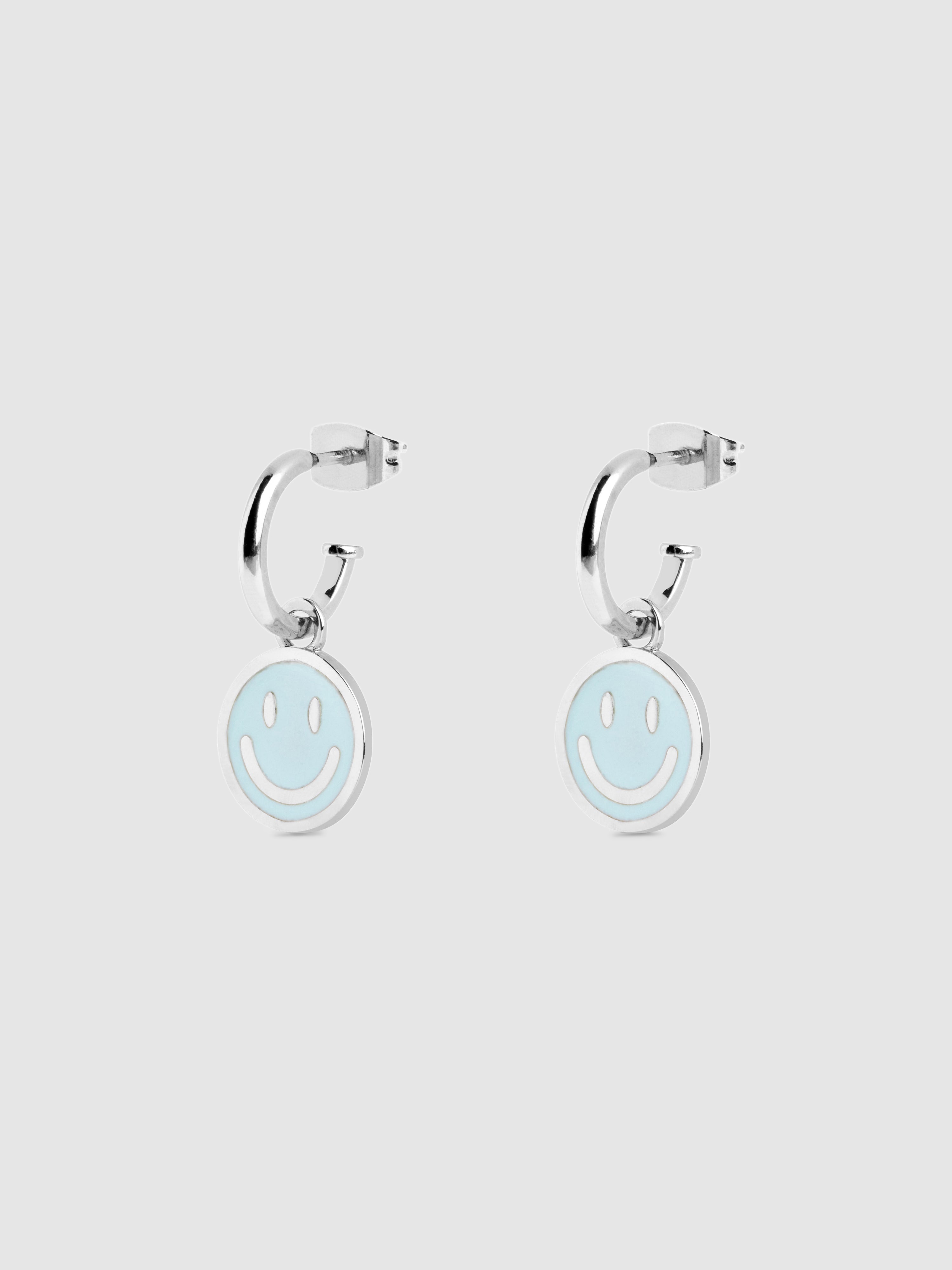 Brincos de Argola Smiley Sky Enamel de Liga de Metais Banhados a Ródio Azul-celeste-1