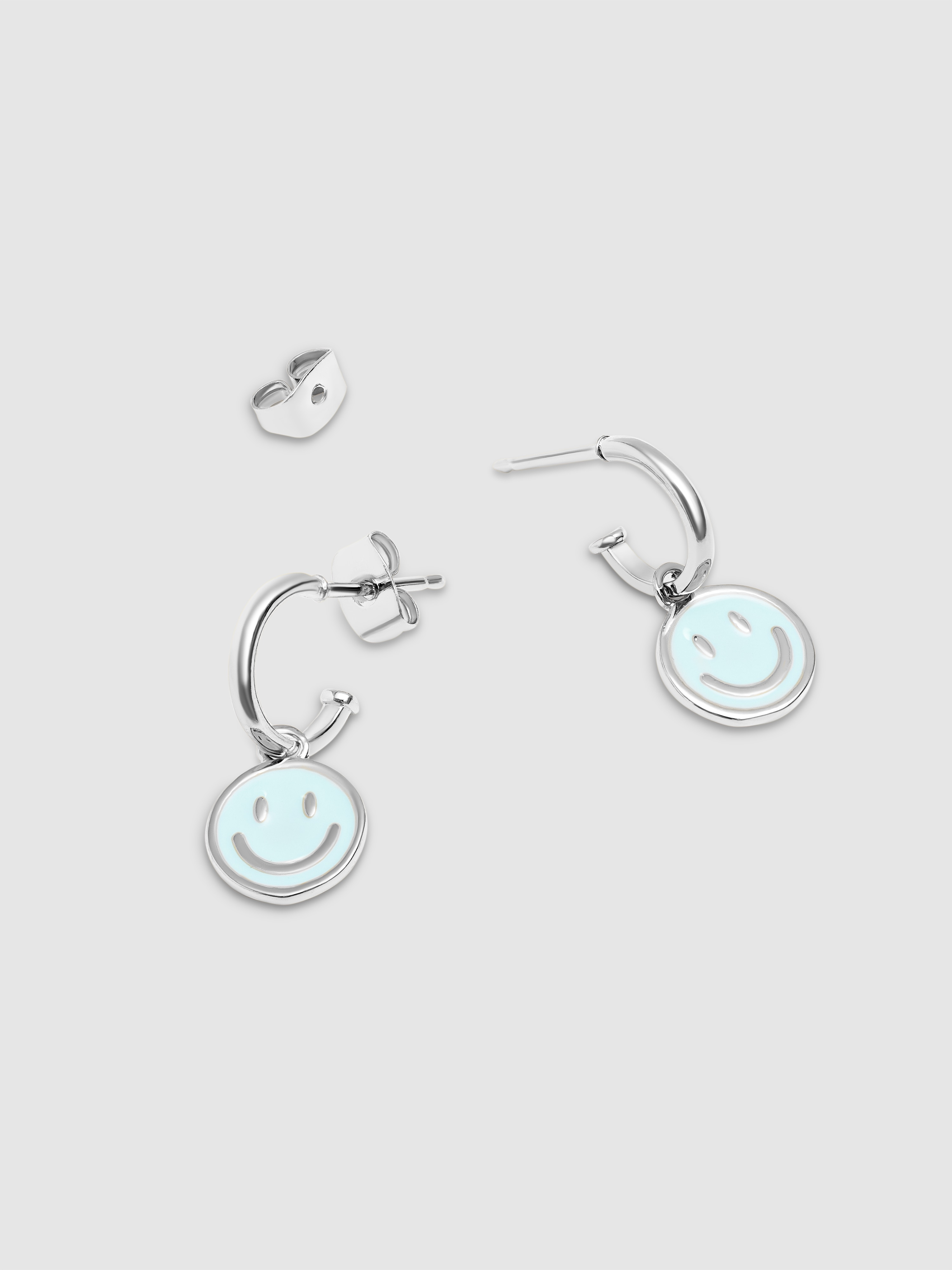 Brincos de Argola Smiley Sky Enamel de Liga de Metais Banhados a Ródio Azul-celeste-3