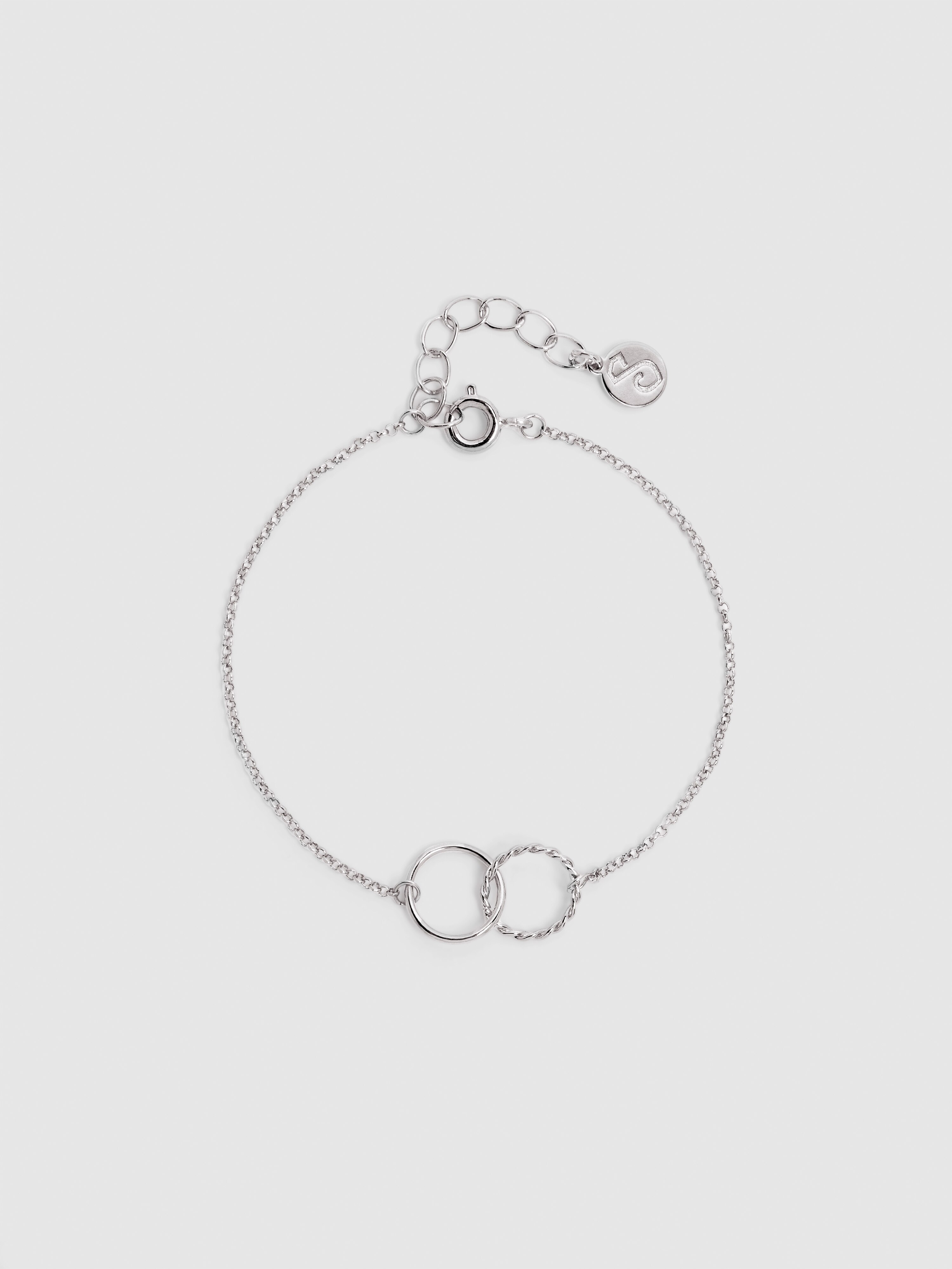 Pulseira de Corrente Circles Twist de Liga de Metais Banhada em Ródio Prateado-1