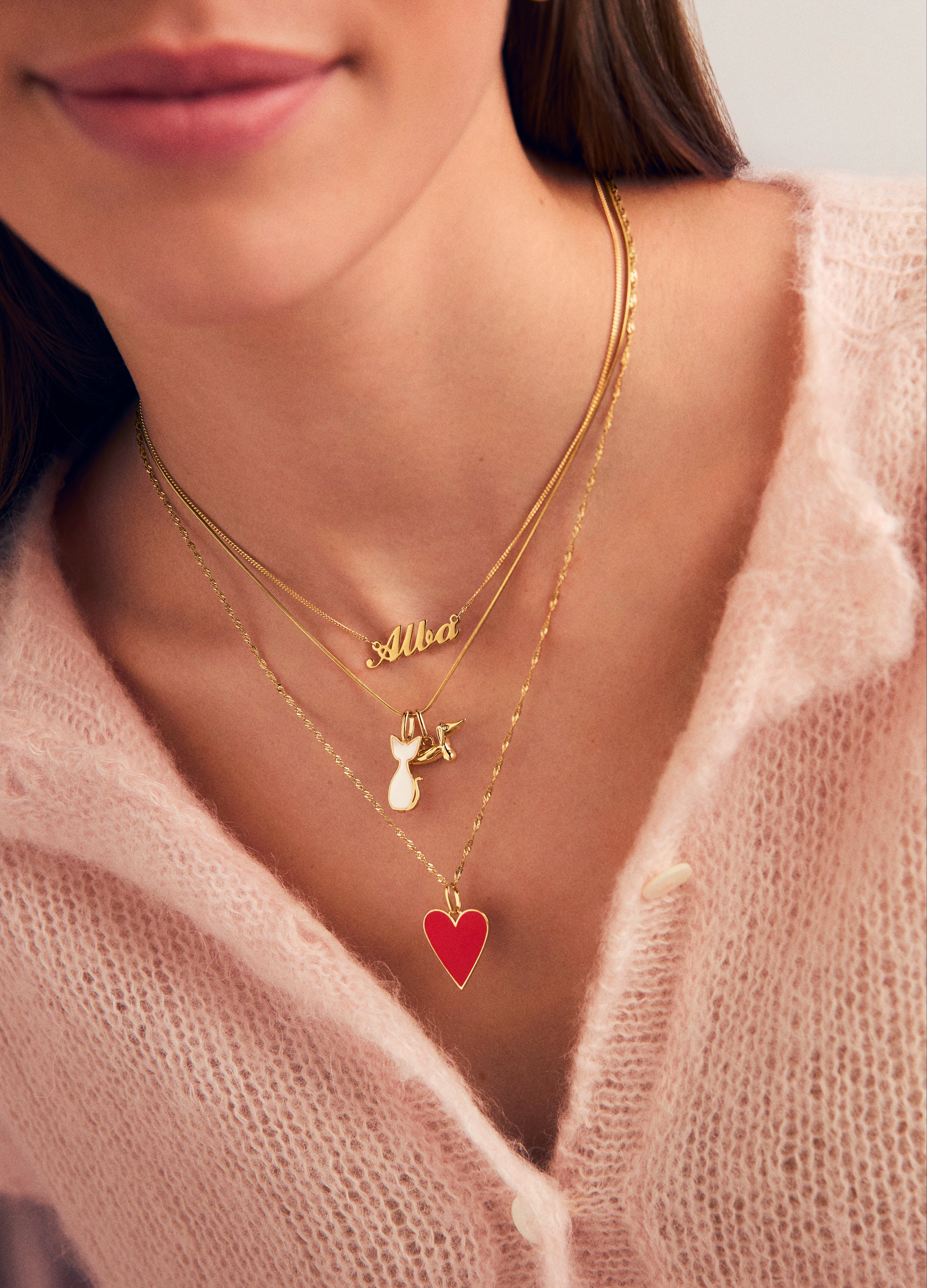 Charm Lovely Heart Red Enamel de Liga de Metais Banhado a Ouro Vermelho-7