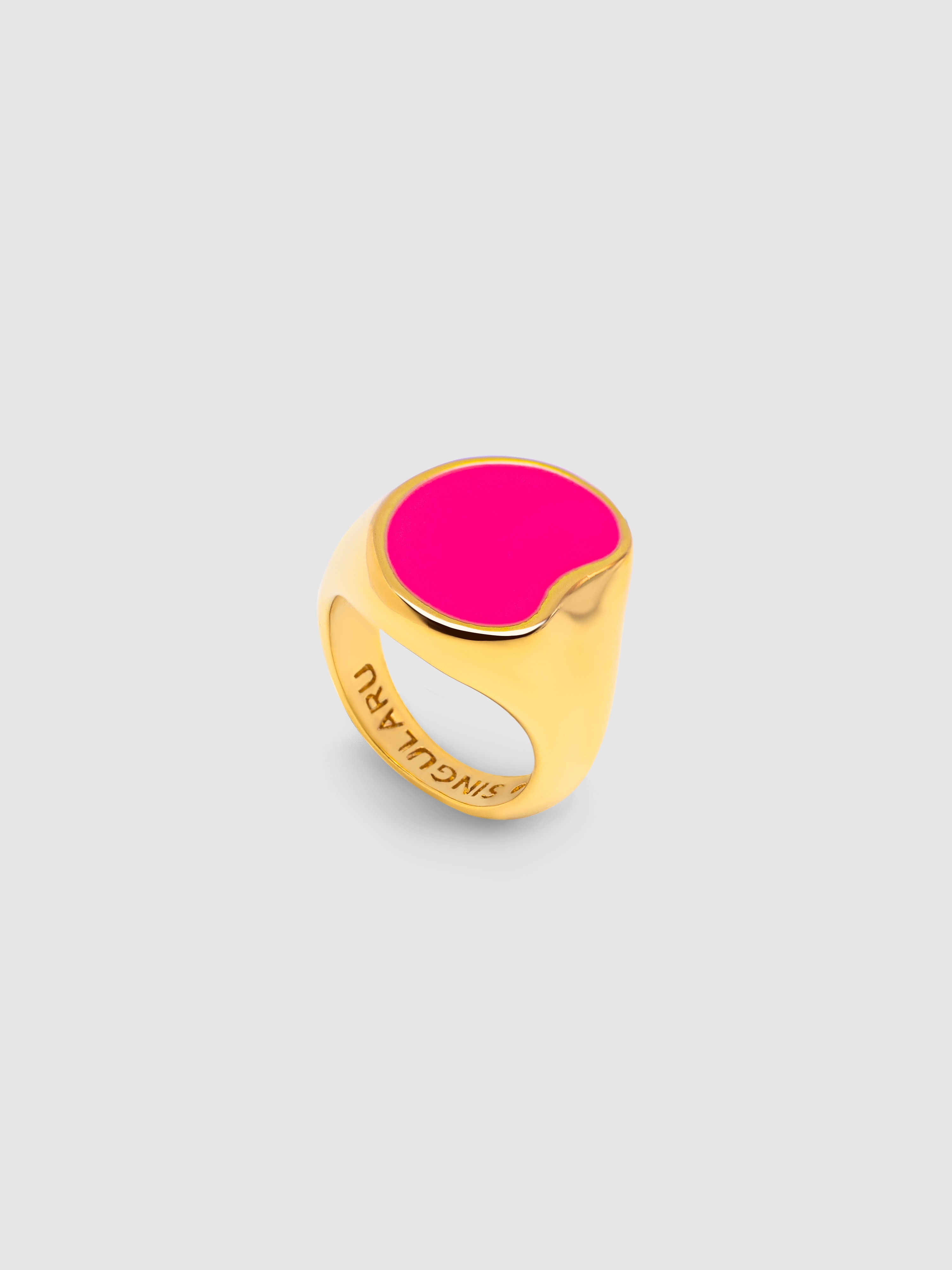Anel Selo Signet Bean Neon Pink Enamel de Liga de Metais Banhado a Ouro Rosa-4