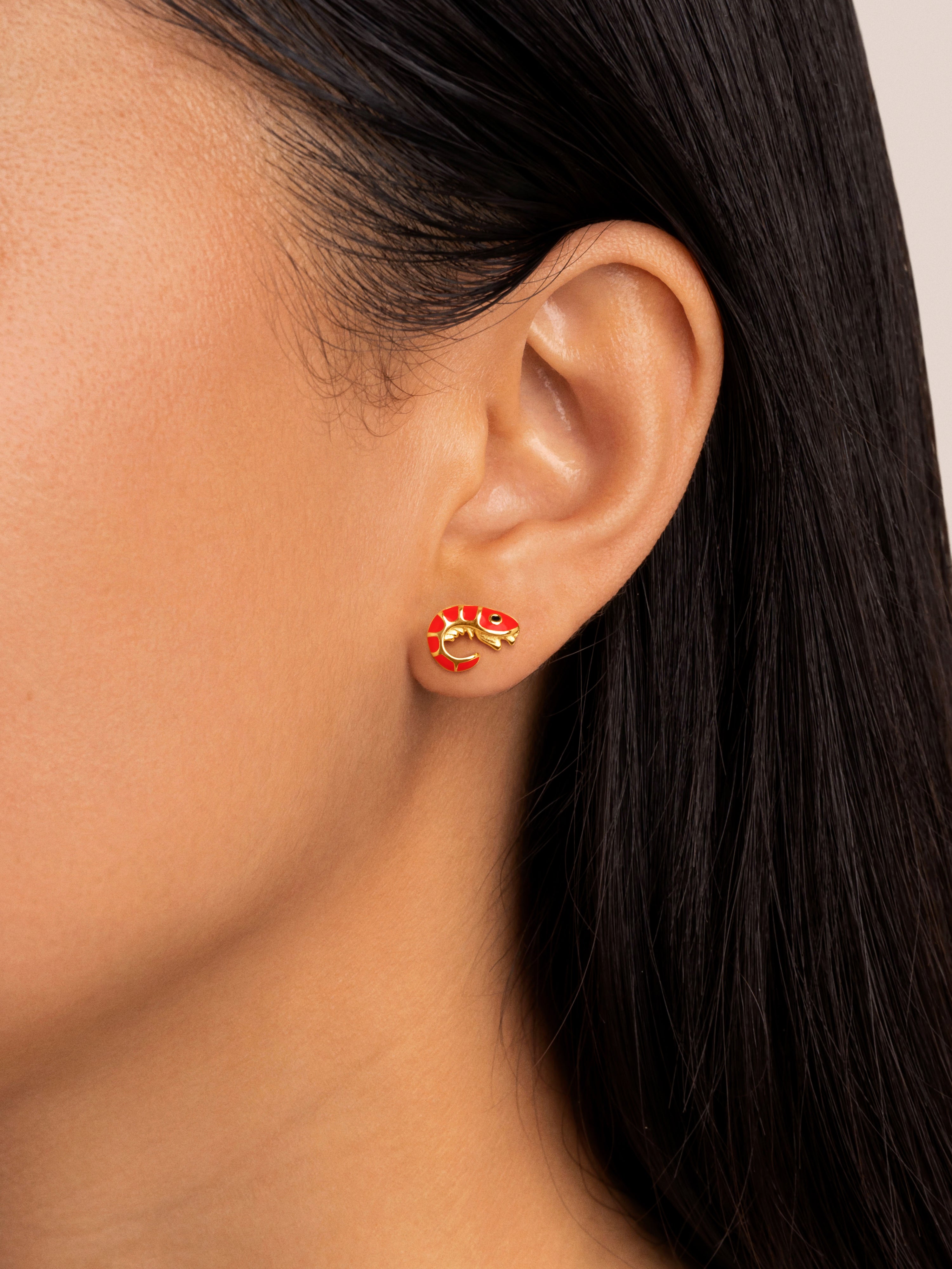 Brinco Individual Prawn Enamel de Liga de Metais Banhados em Ouro Vermelho-3