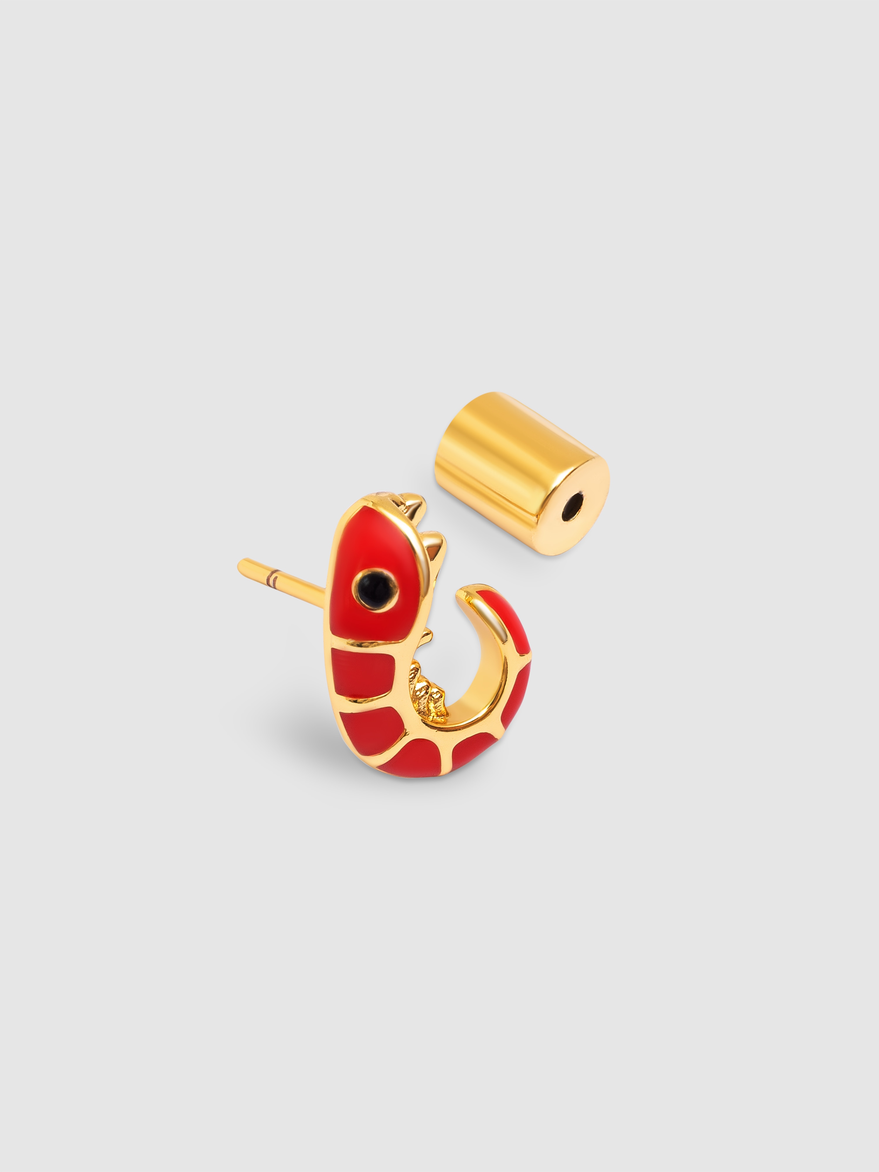 Brinco Individual Prawn Enamel de Liga de Metais Banhados em Ouro Vermelho-4