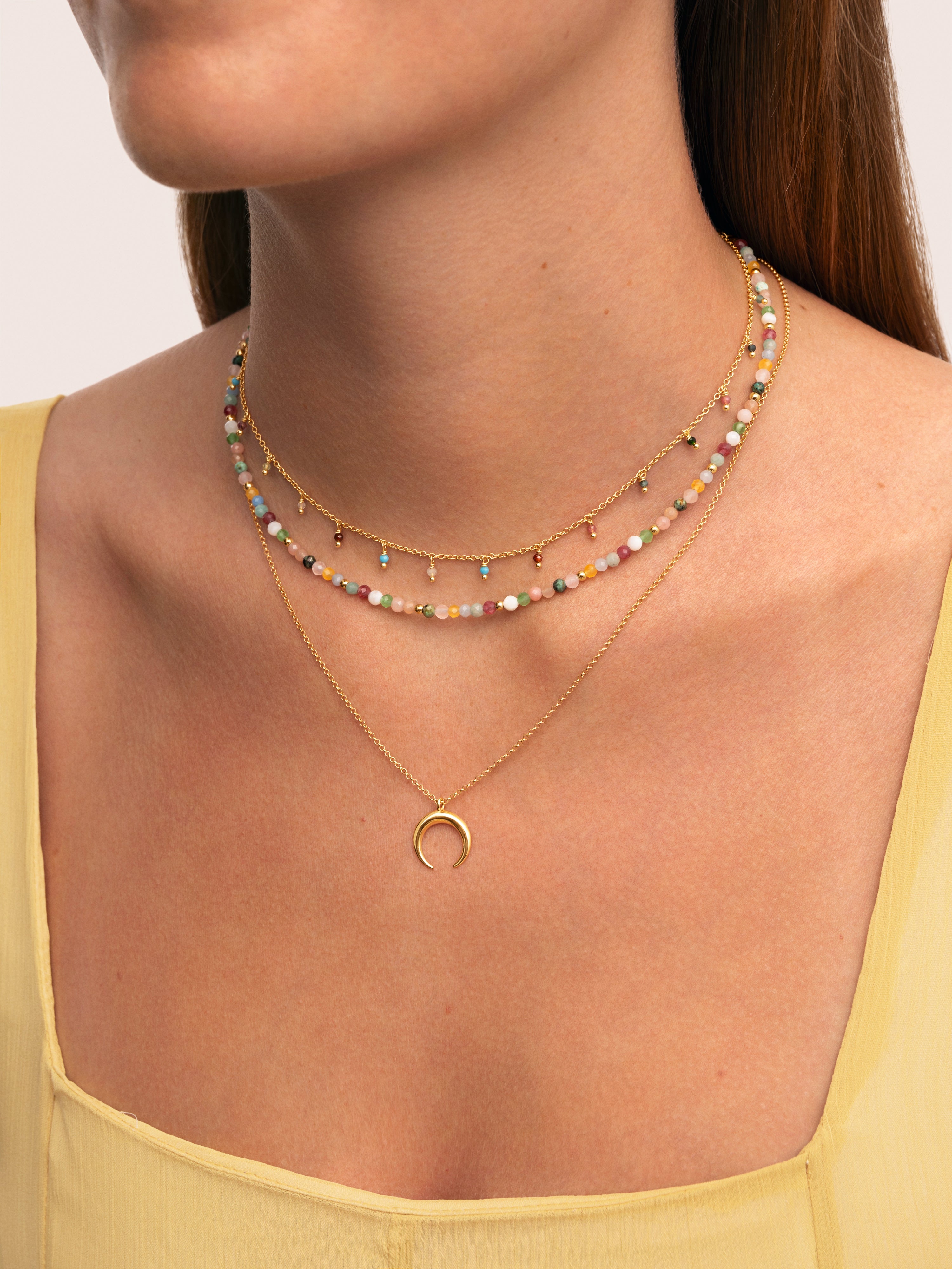 Colar Dancing Stones de Liga de Metais Banhados em Ouro Multicolor-6