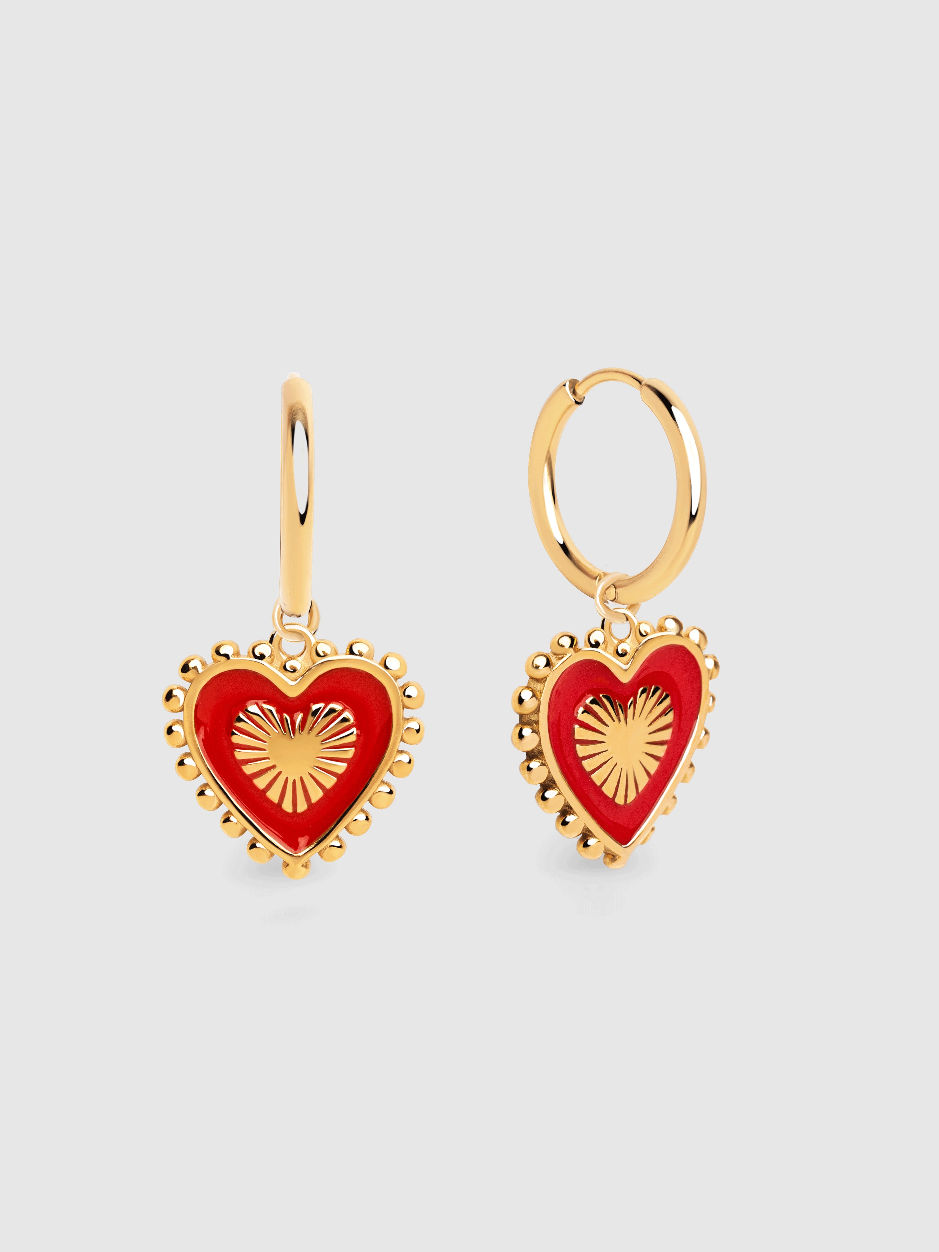 Brincos Heart Reversed Enamel de Aço Banhados a Ouro Multicolor-4