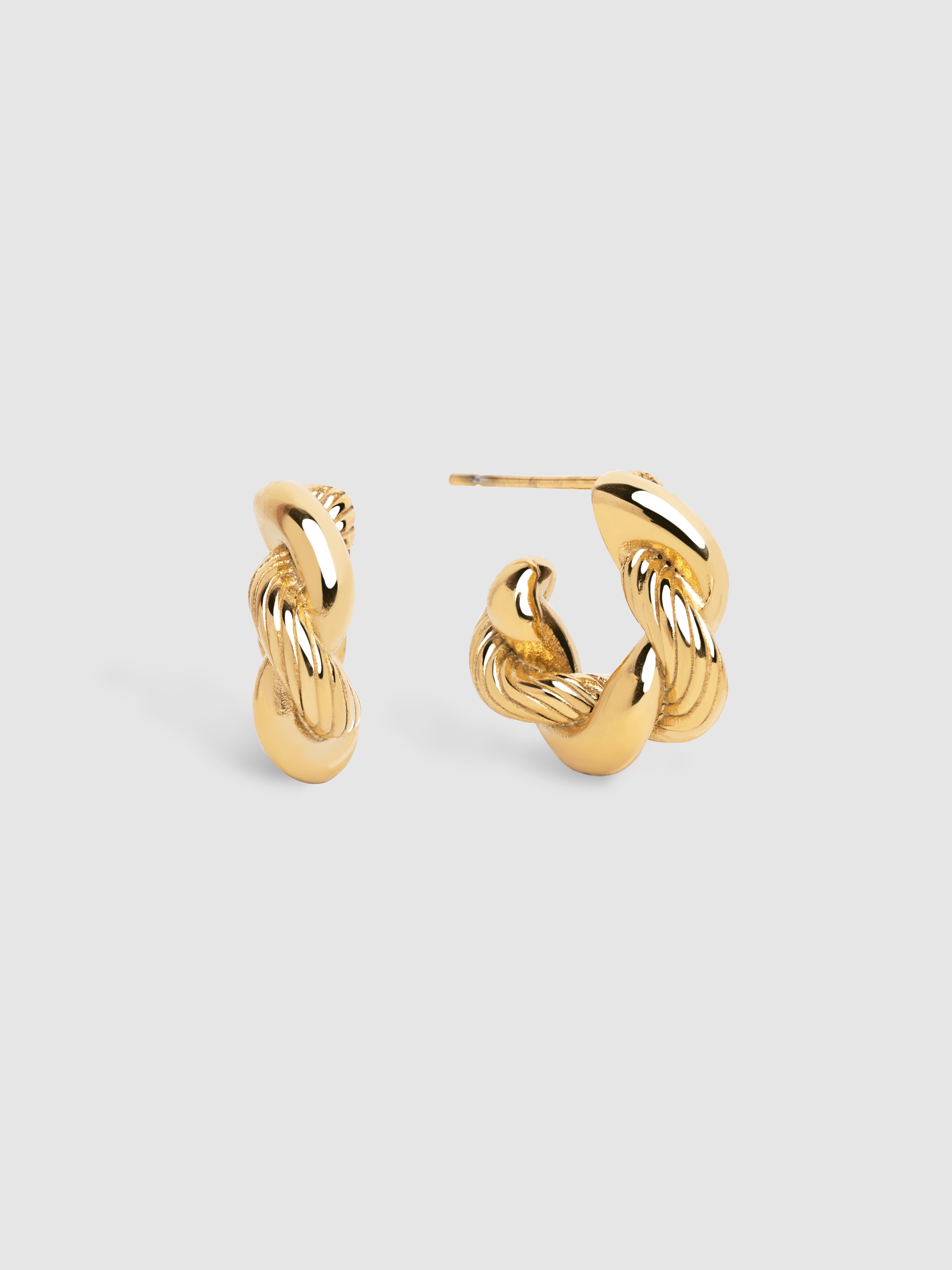 Brincos de Argola Mini Twist Rope de Aço Banhados a Ouro Dourado-1