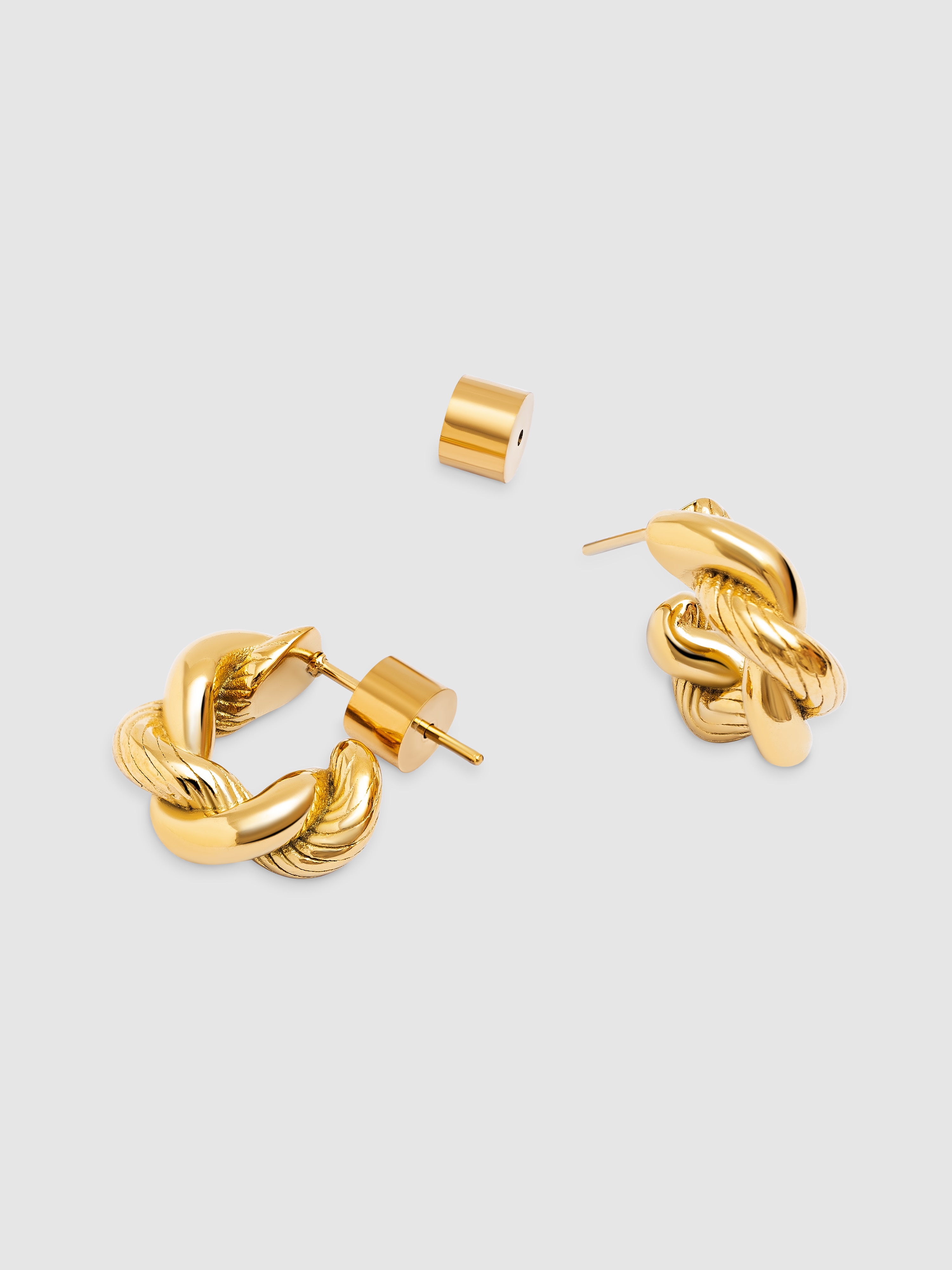 Brincos de Argola Mini Twist Rope de Aço Banhados a Ouro Dourado-4