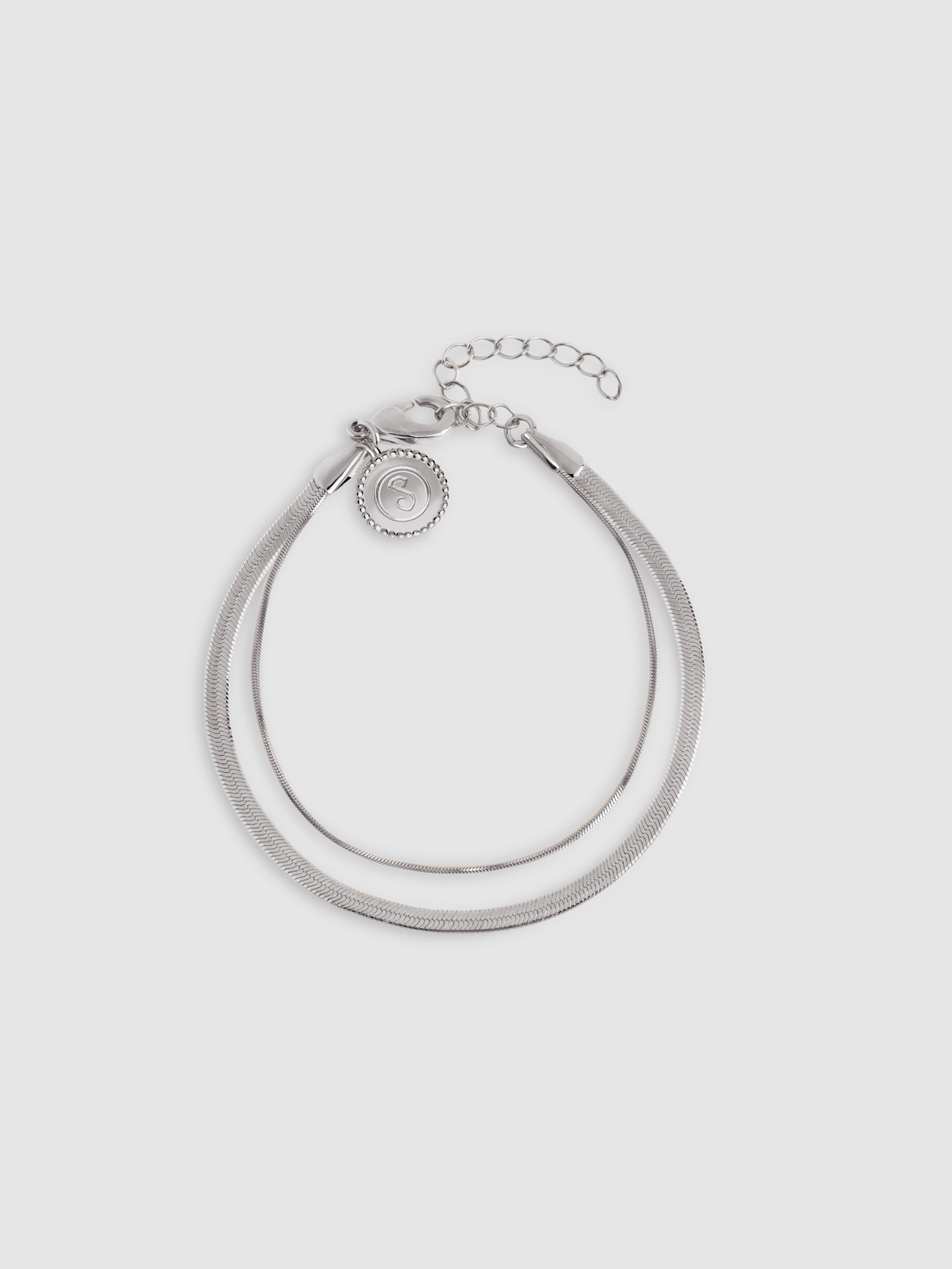 Pulseira de Corrente Dupla Lisse Tail de Aço Prateado-1