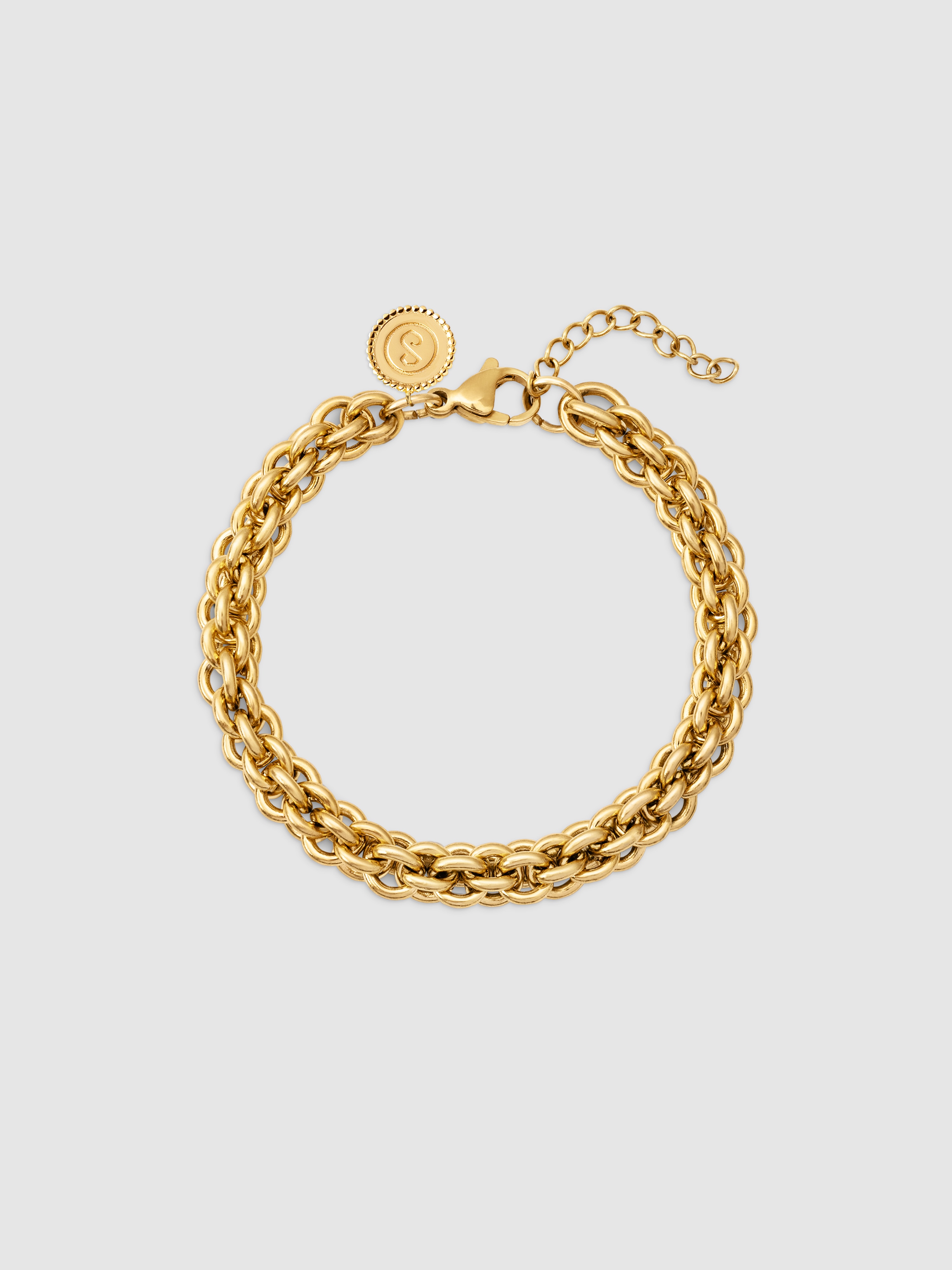 Pulseira de Elos Big Rope de Aço Banhada a Ouro Dourado-1