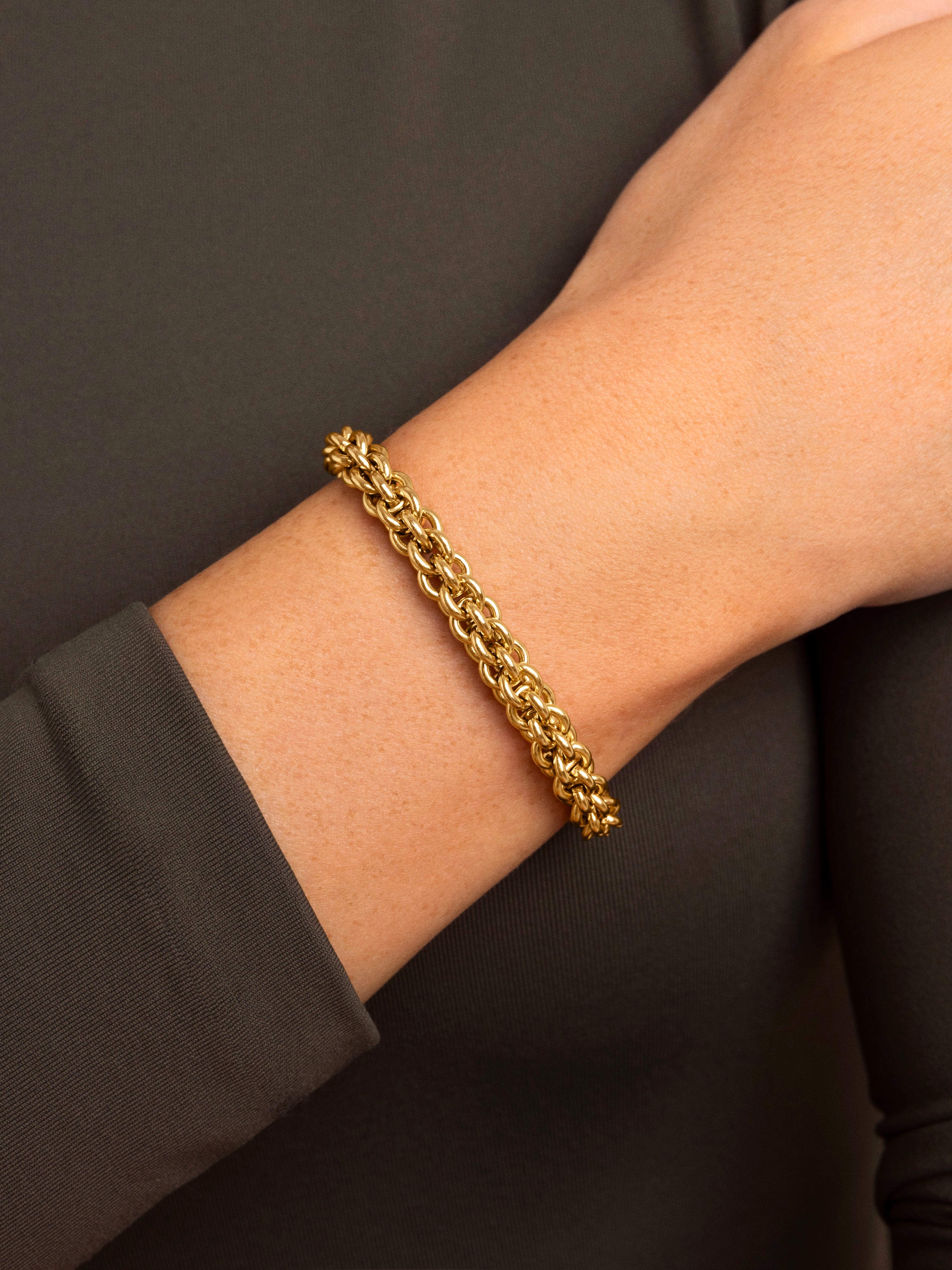 Pulseira de Elos Big Rope de Aço Banhada a Ouro Dourado-3