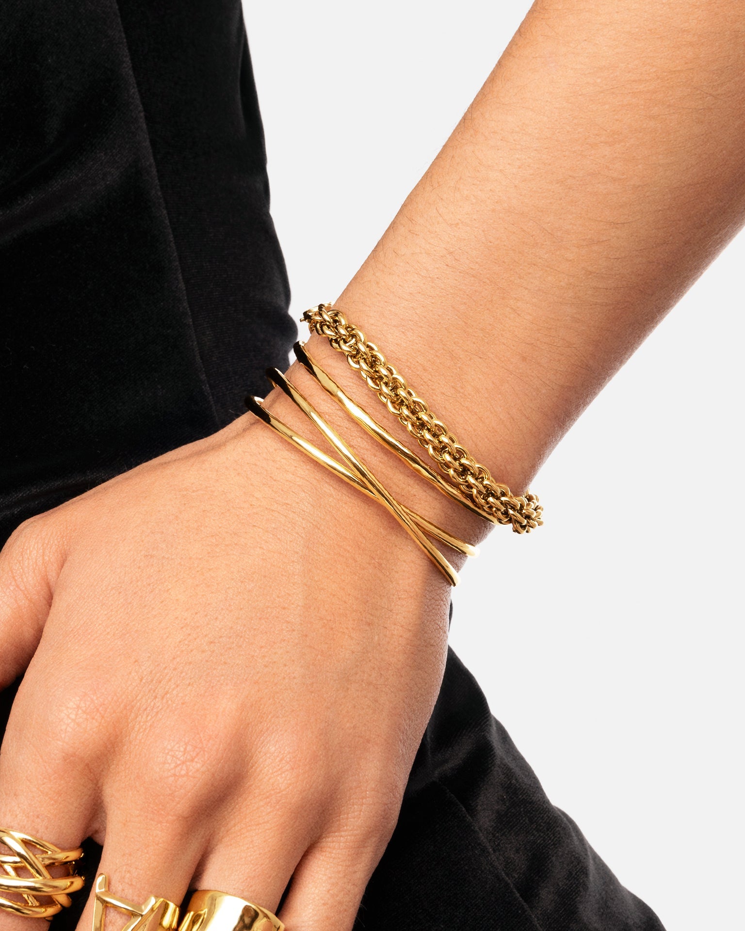 Pulseira de Elos Big Rope de Aço Banhada a Ouro Dourado-5