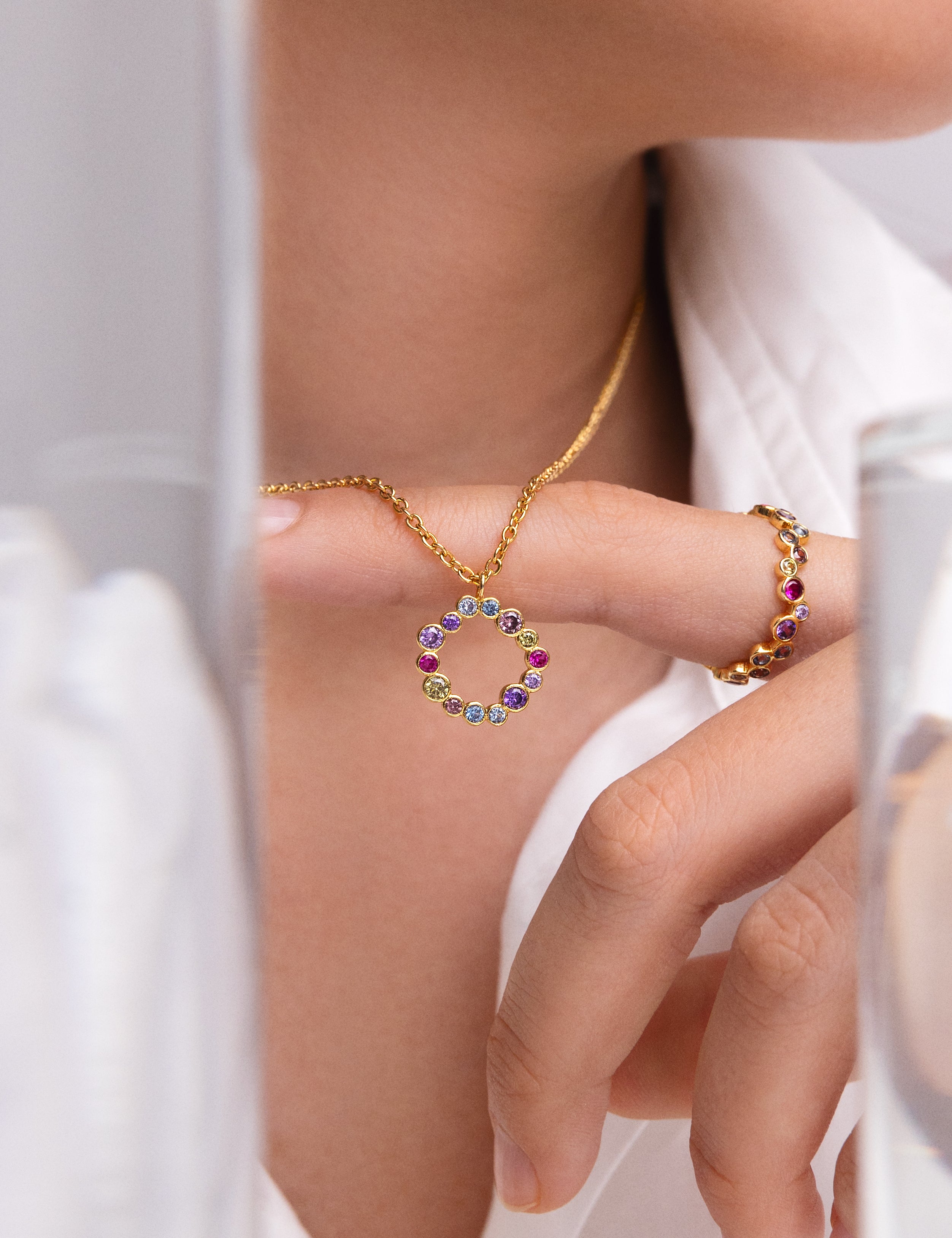 Anel Bubbles de Liga de Metais Banhado a Ouro Multicolor-5