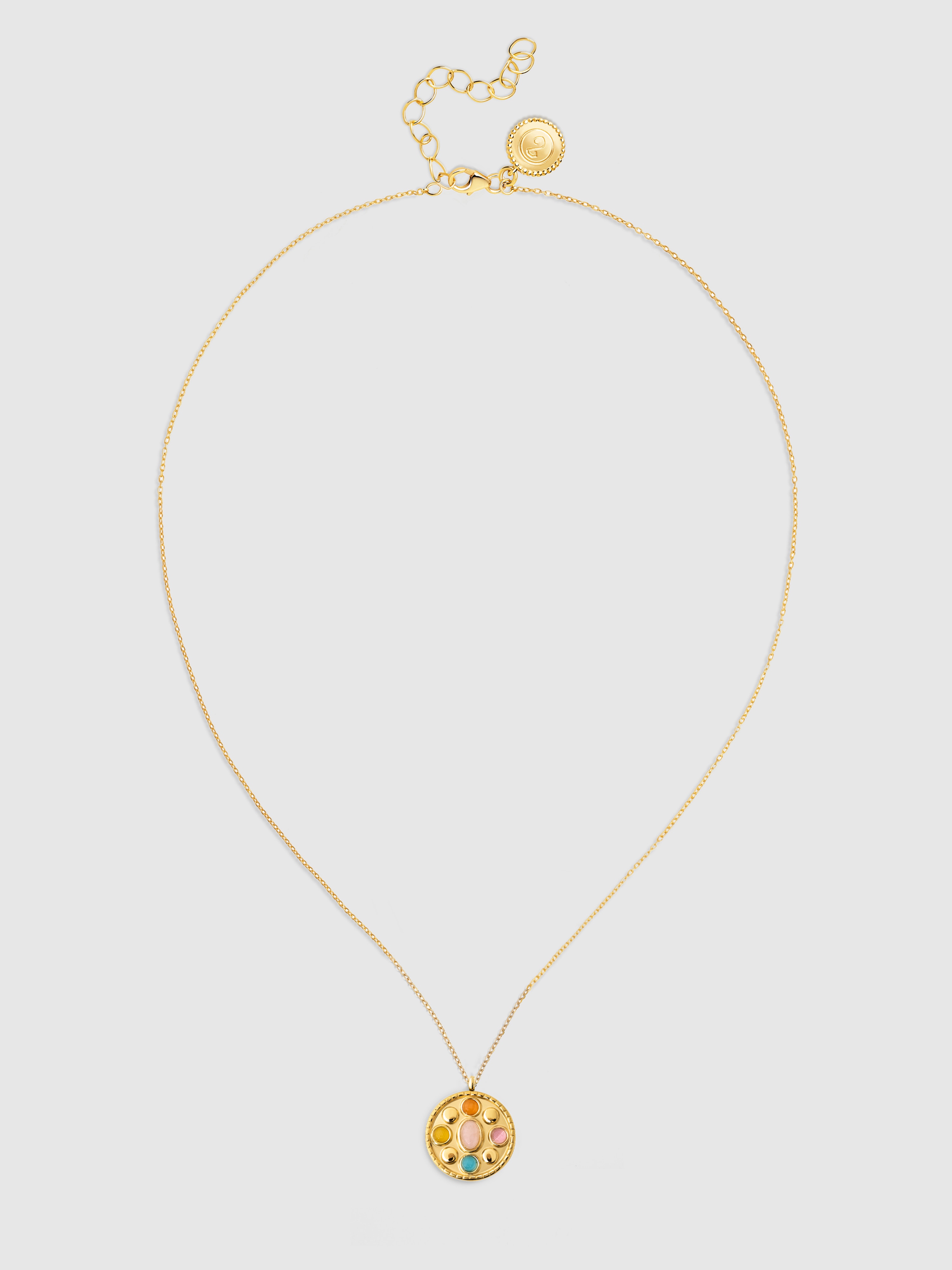 Colar Medallion Five Stones de Aço Banhado a Ouro Multicolor-4