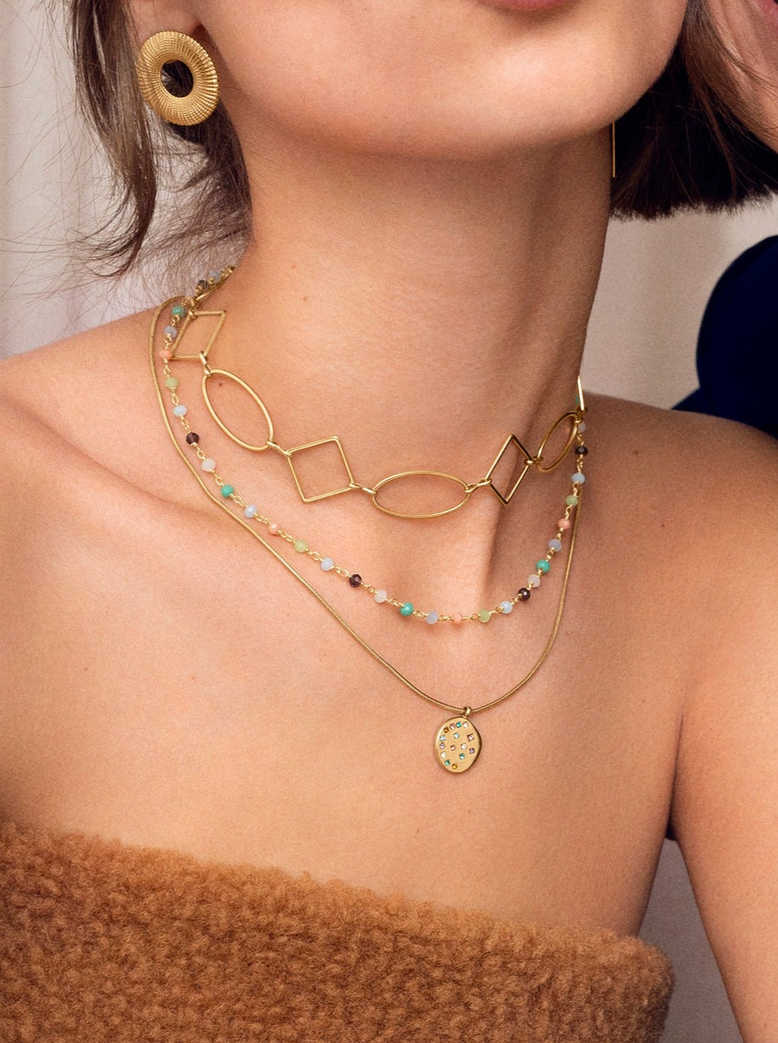 Colar Bling Rainbow de Aço Banhado a Ouro Multicolor-4