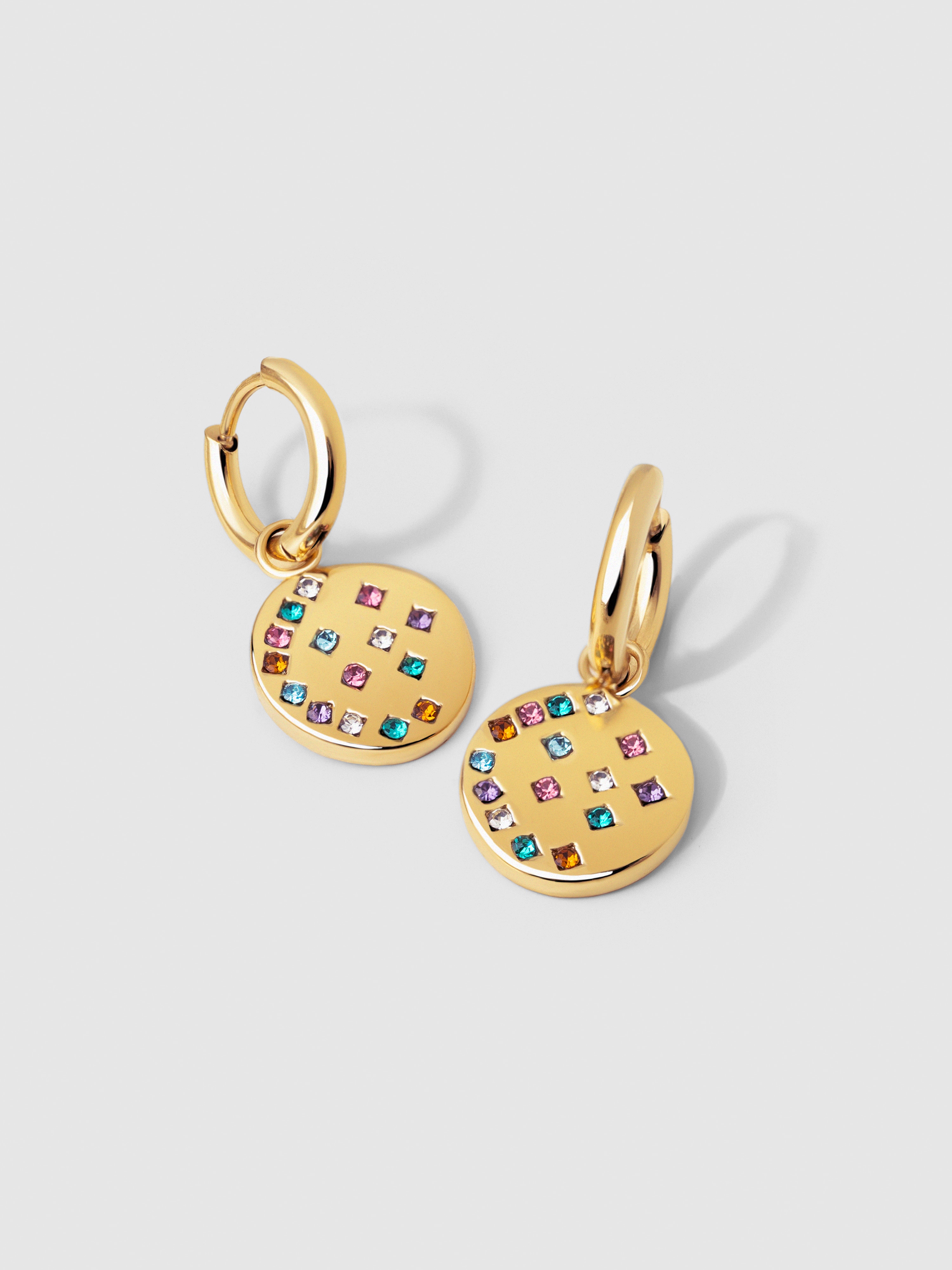 Brincos de Aro Bling Rainbow de Aço Banhado a Ouro Ouro-4