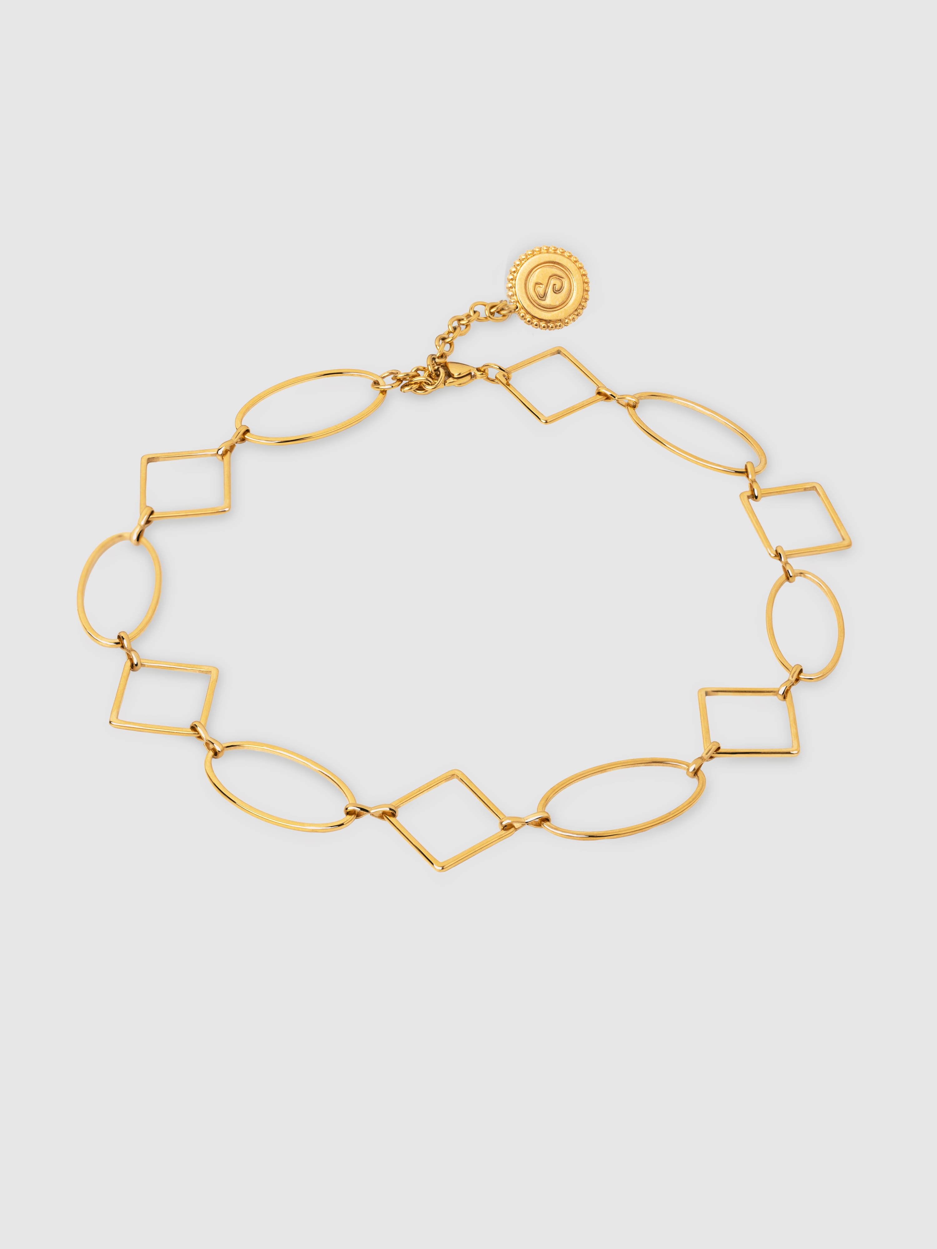 Imagem 0 de Chokers Rhomb & Oval de Aço Banhado a Ouro