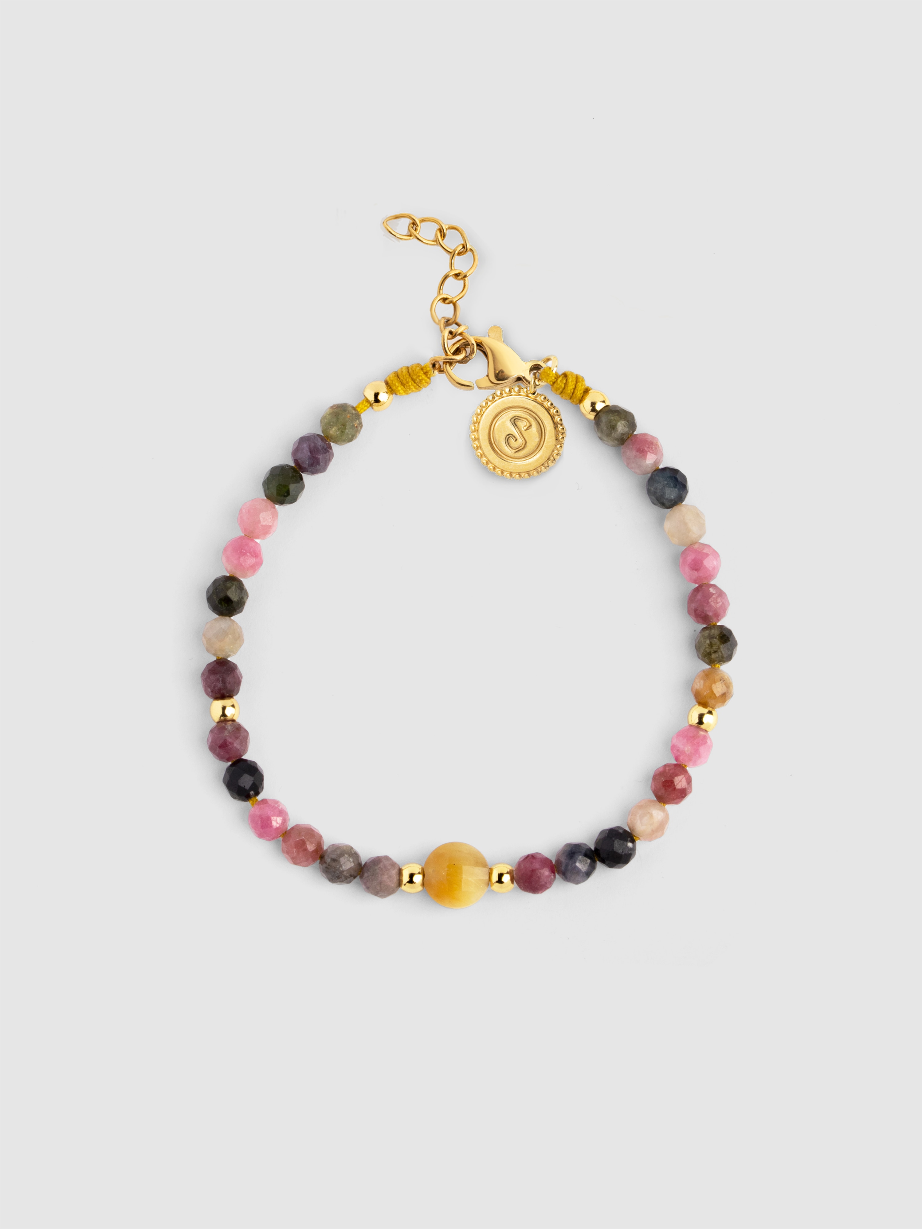 Pulseira de Corrente Amulet Cats Eye de Aço Banhada a Ouro Multicolor-1