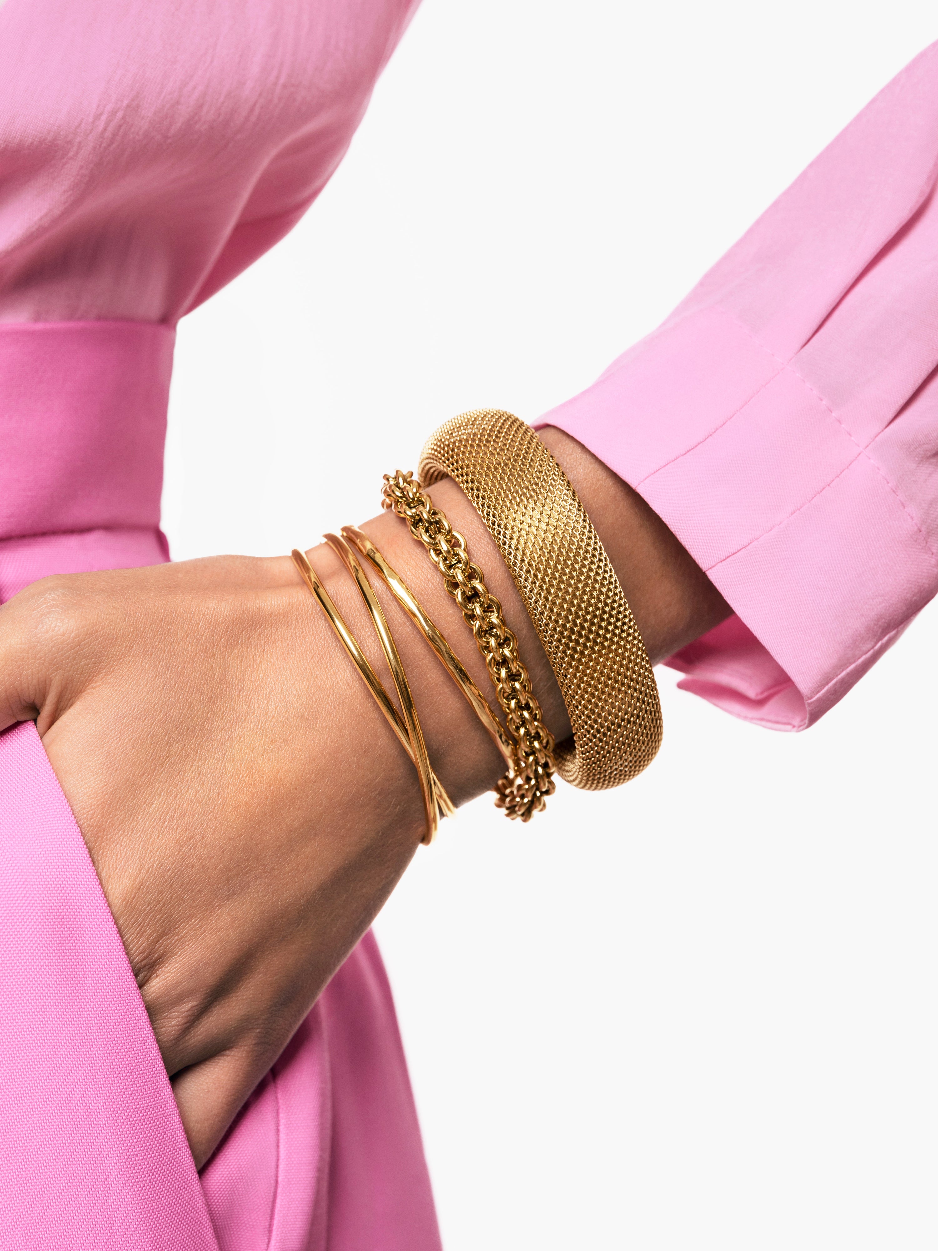 Pulseira Cruzada de Aço Banhada a Ouro Dourado-5