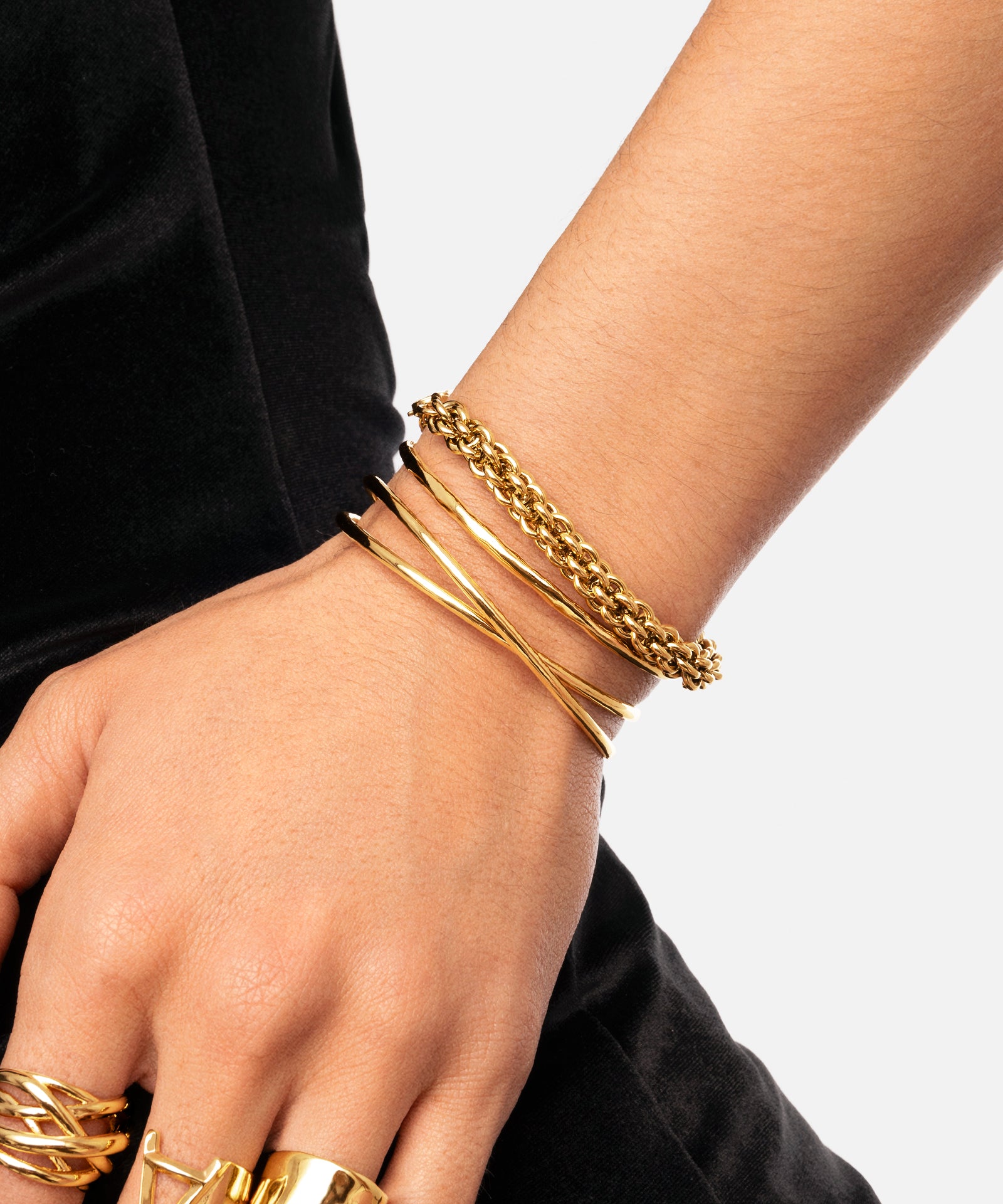 Pulseira Cruzada de Aço Banhada a Ouro Dourado-6