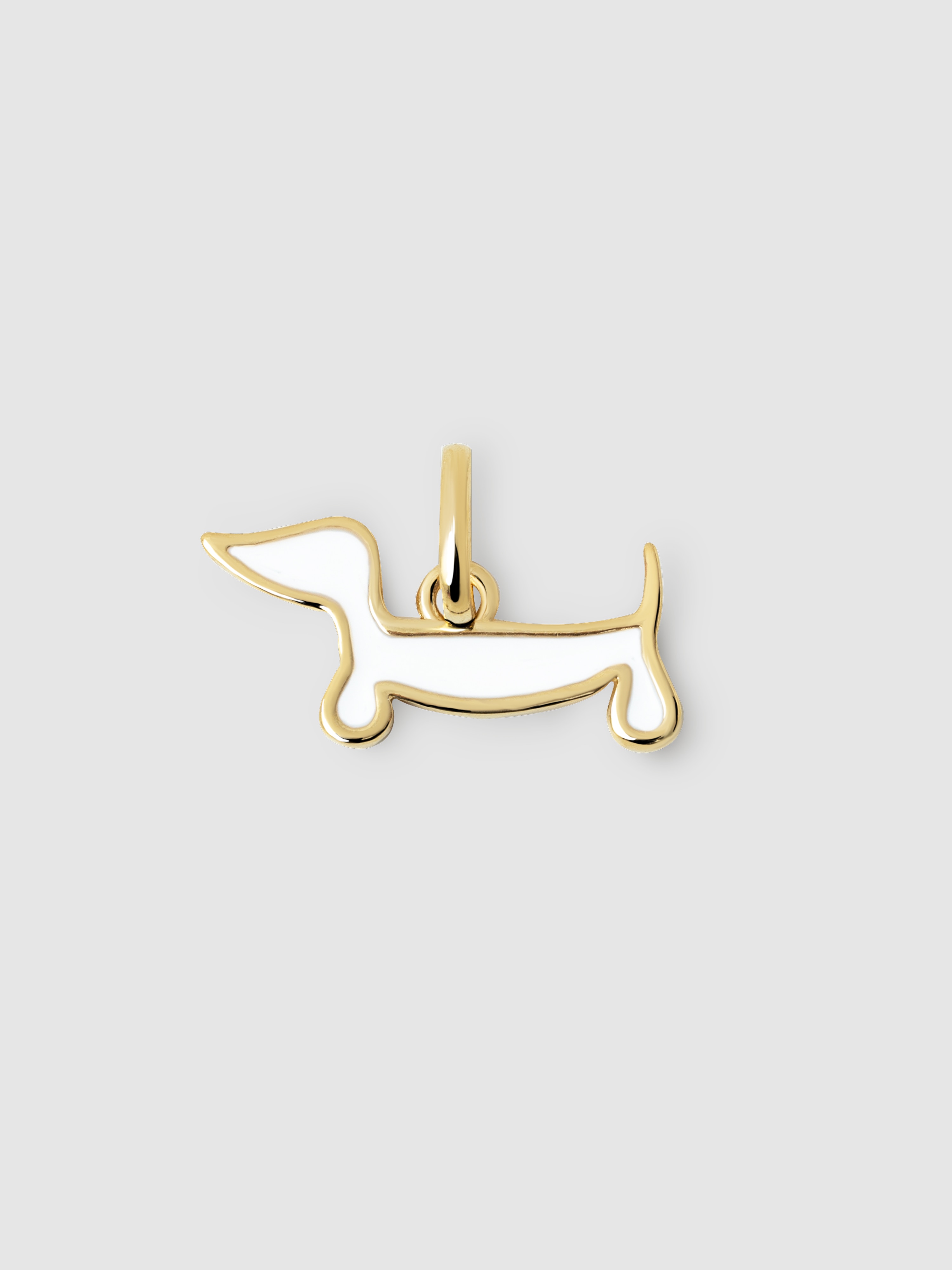 Charm Cão Teckel Enamel White de Liga de Metais Banhado a Ouro Branco-1