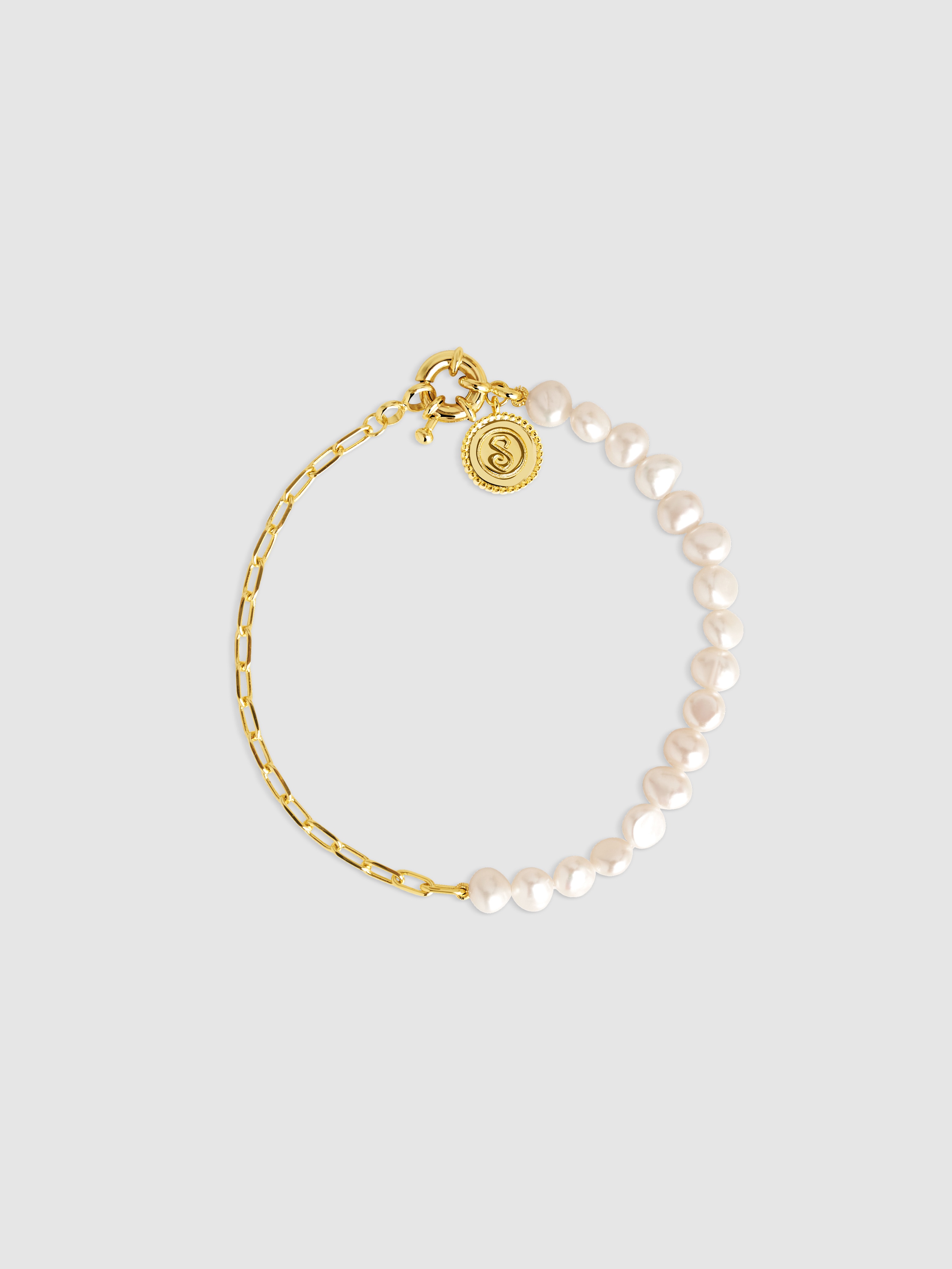 Pulseira com Elos Chic Pearl de Aço Banhada a Ouro Dourado-1