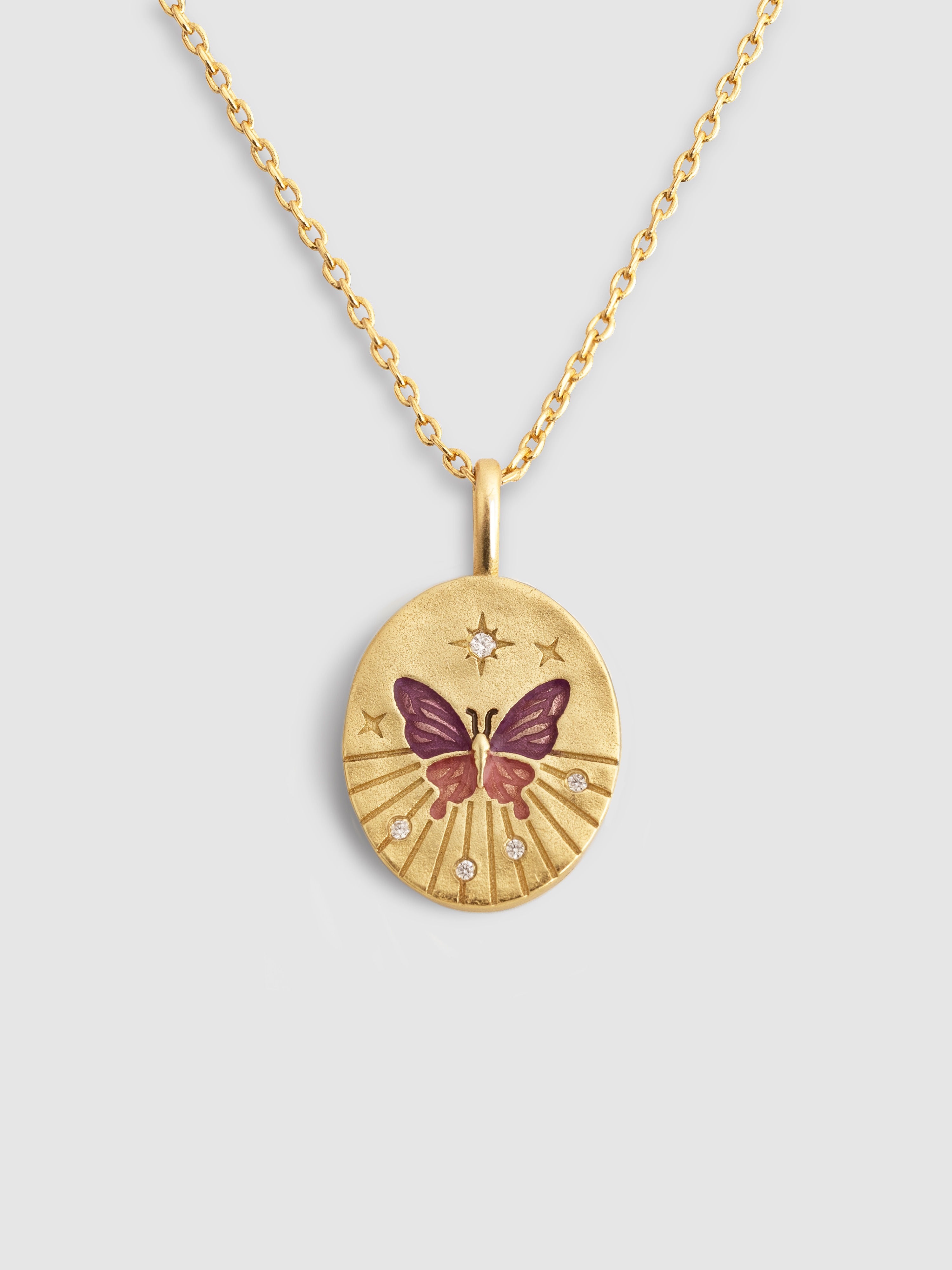 Colar Medallion Butterfly de Liga de Metais Banhados em Ouro Ouro-1
