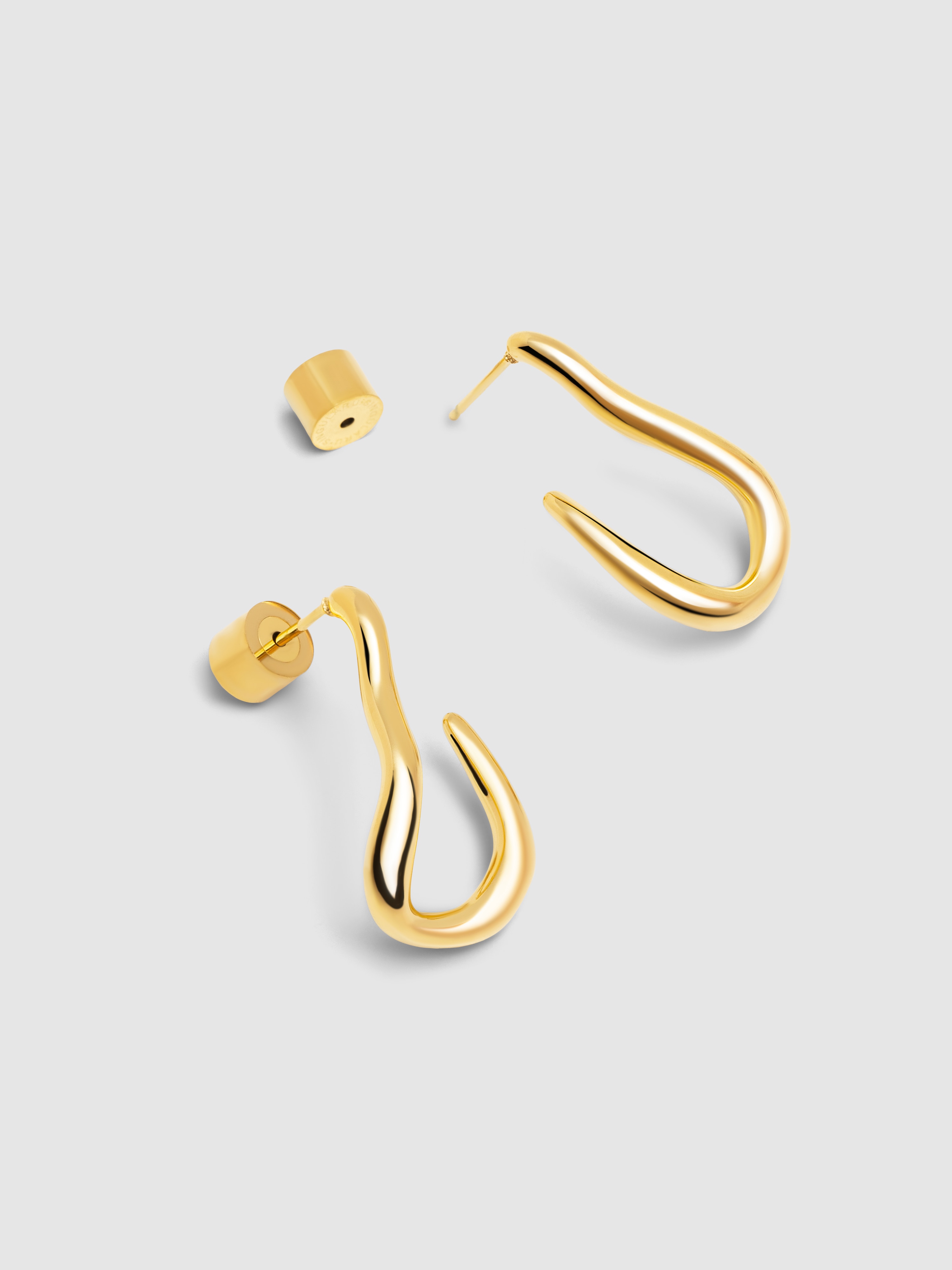Brincos de Argola Organic Hook de Aço Banhados a Ouro Dourado-3