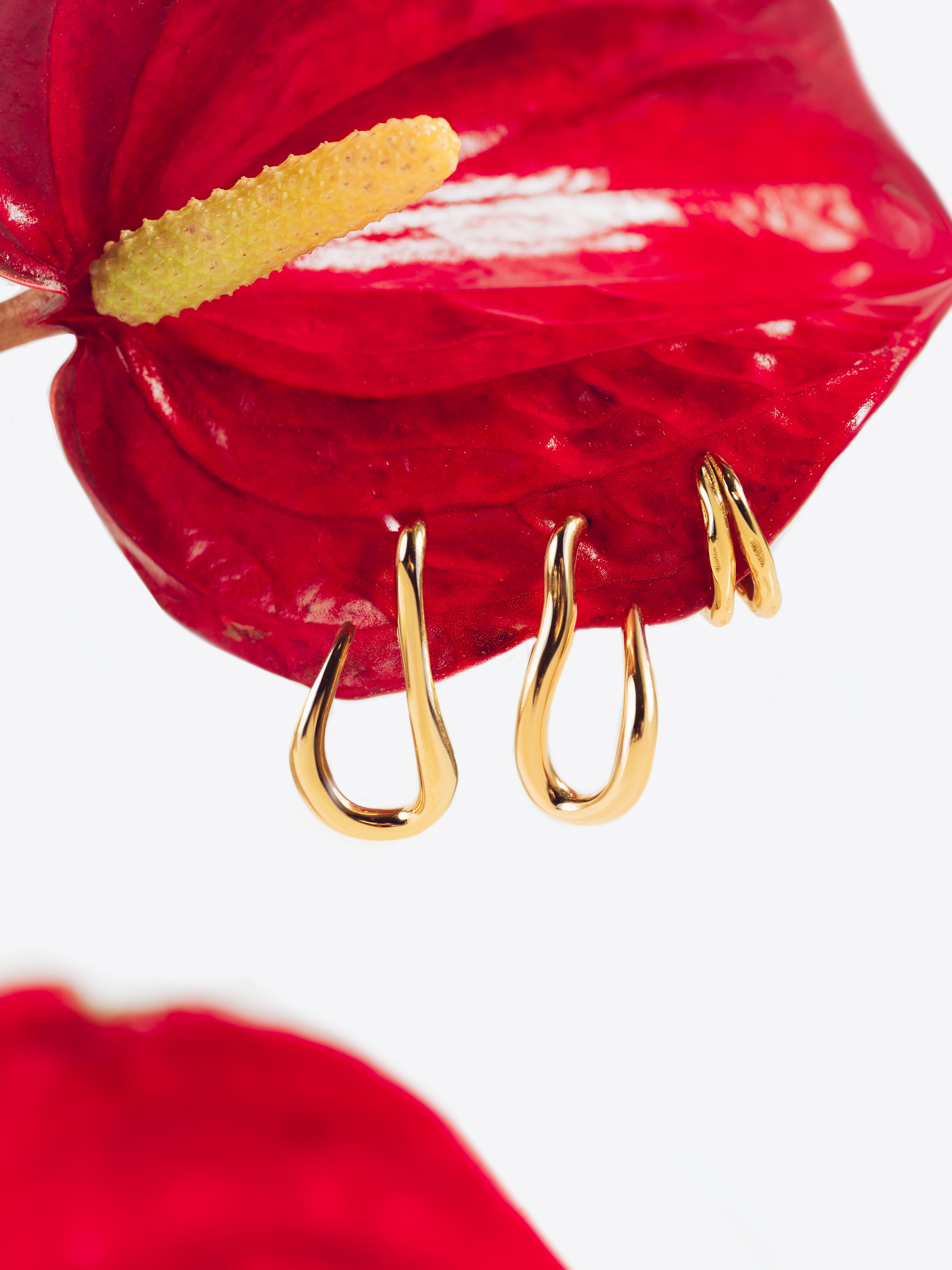 Brincos de Argola Organic Hook de Aço Banhados a Ouro Dourado-4