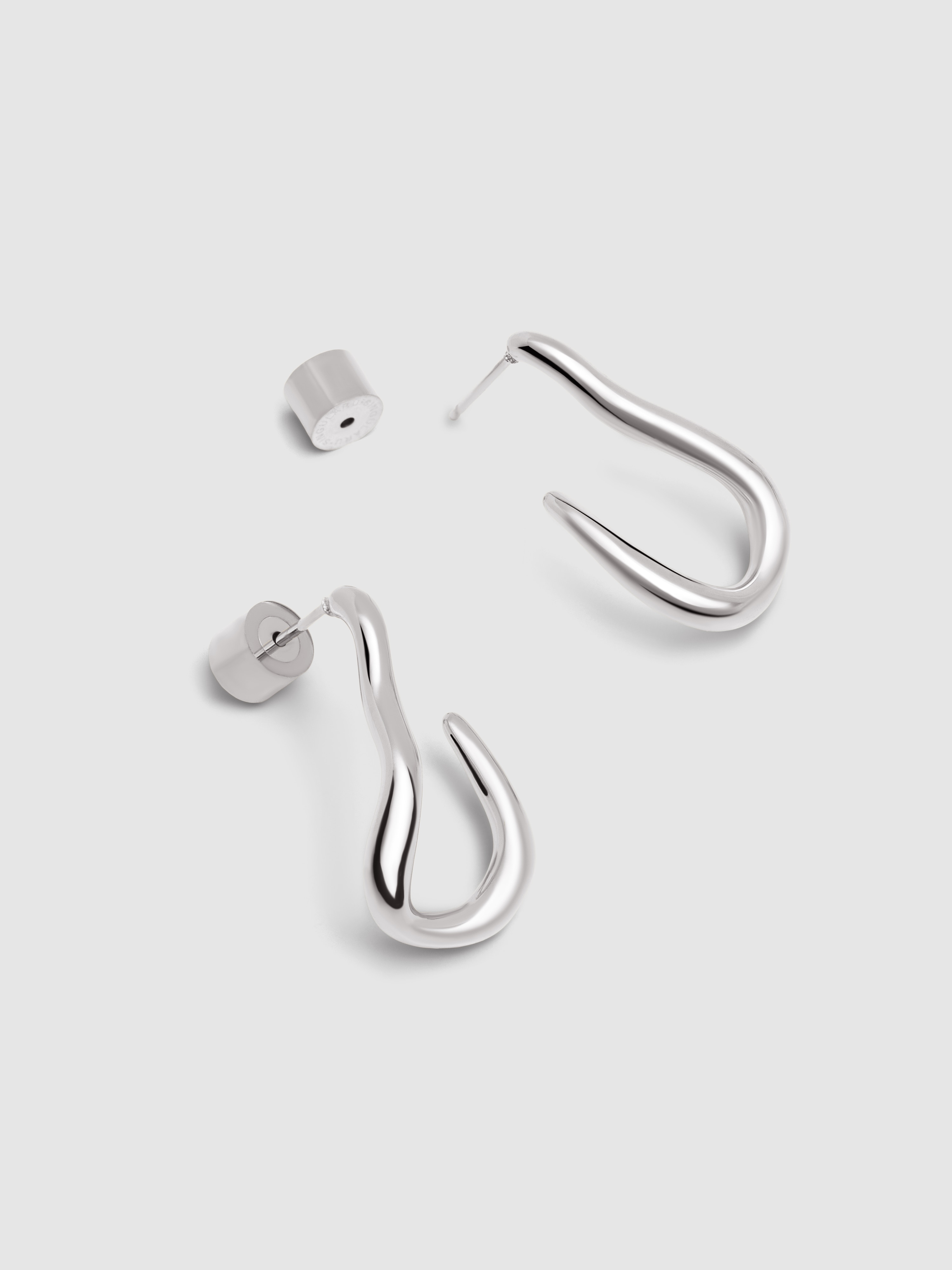 Brincos de Argola Organic Hook de Aço Prateado-3
