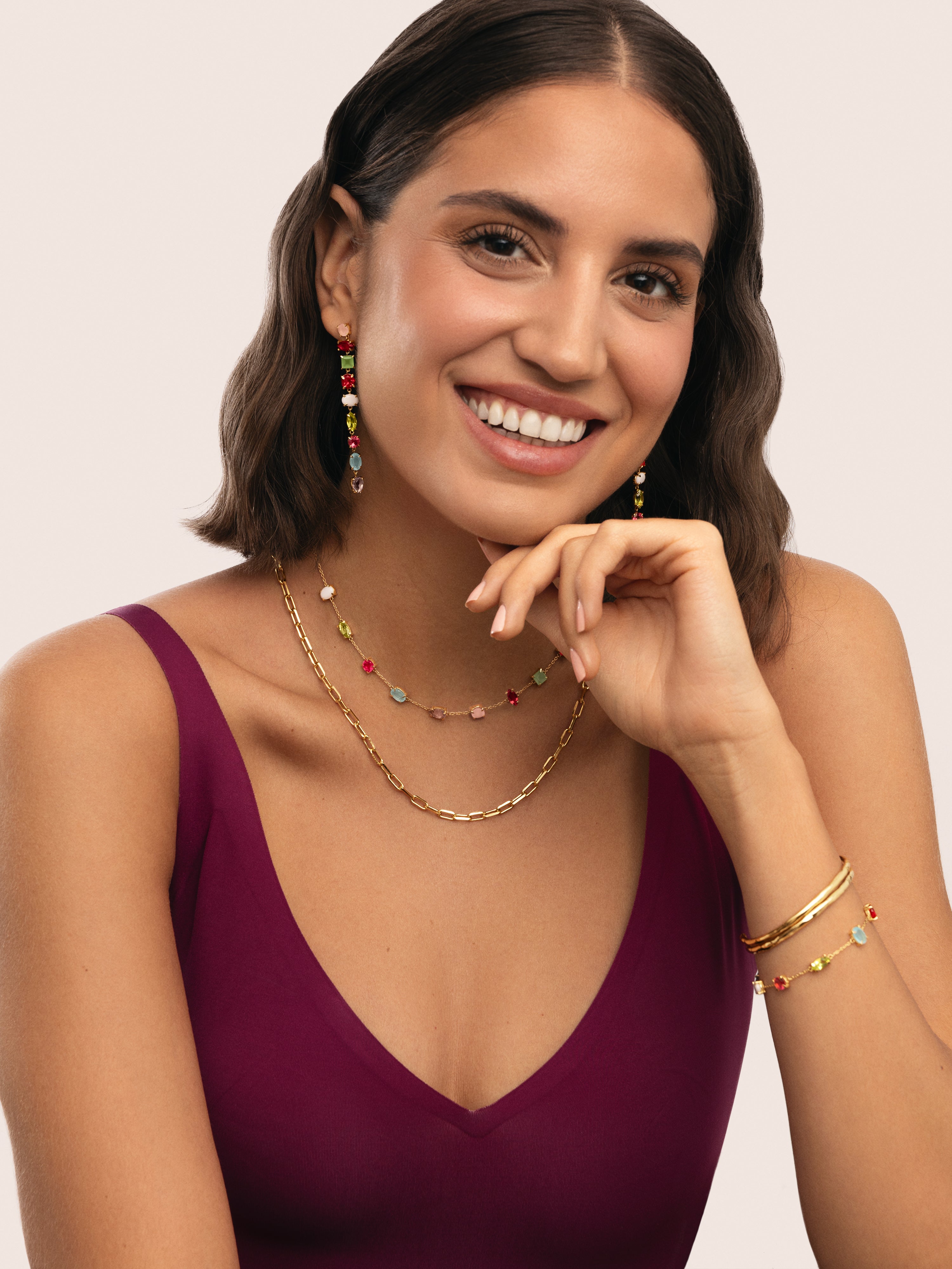 Colar Drop Orquídea de Liga de Metais Banhado a Ouro Multicolor-6
