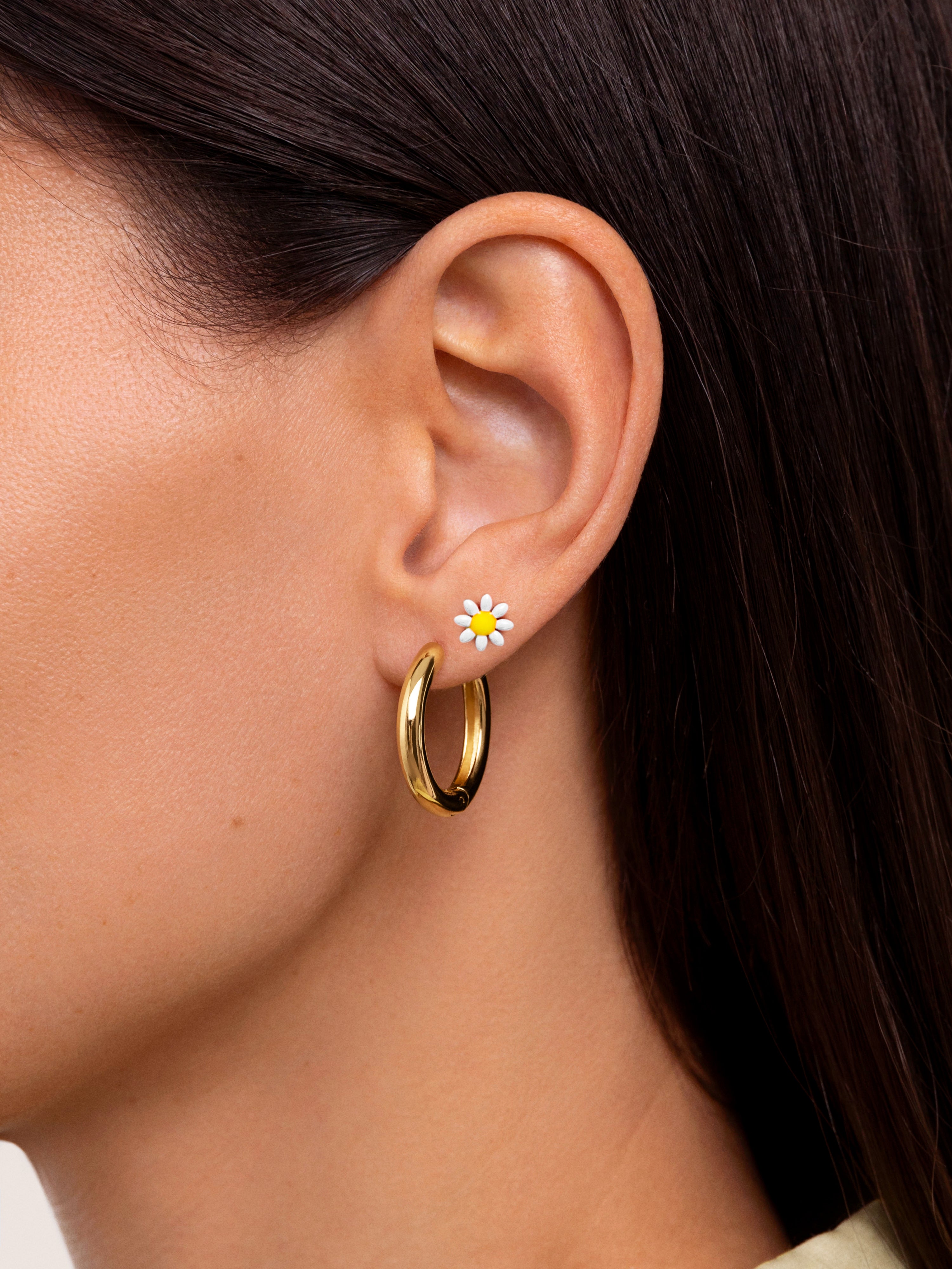Brinco Individual White Daisy May de Aço Banhado a Ouro Multicolor-2