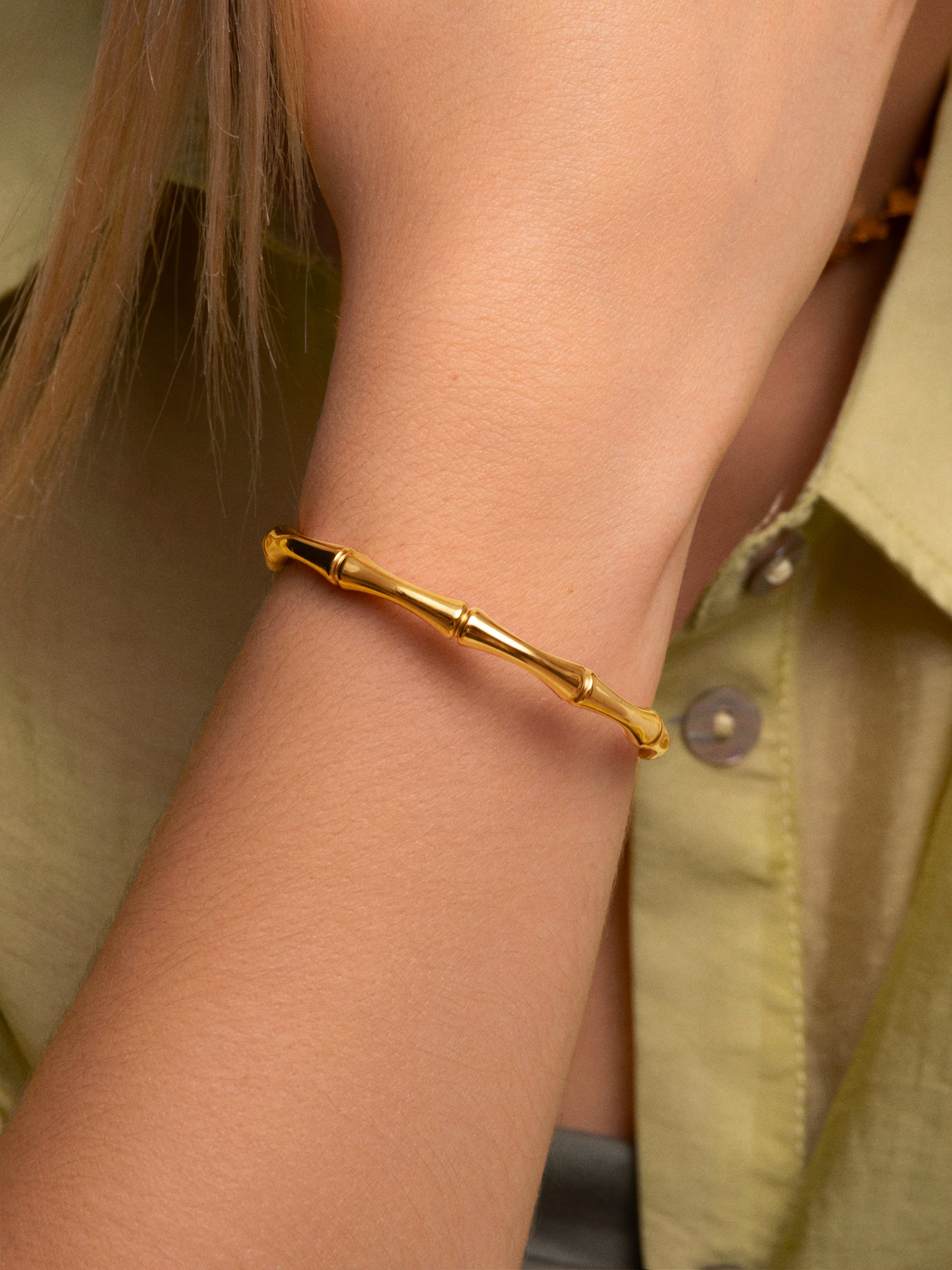 Pulseira Sugarcane de Aço Banhada a Ouro Dourado-3