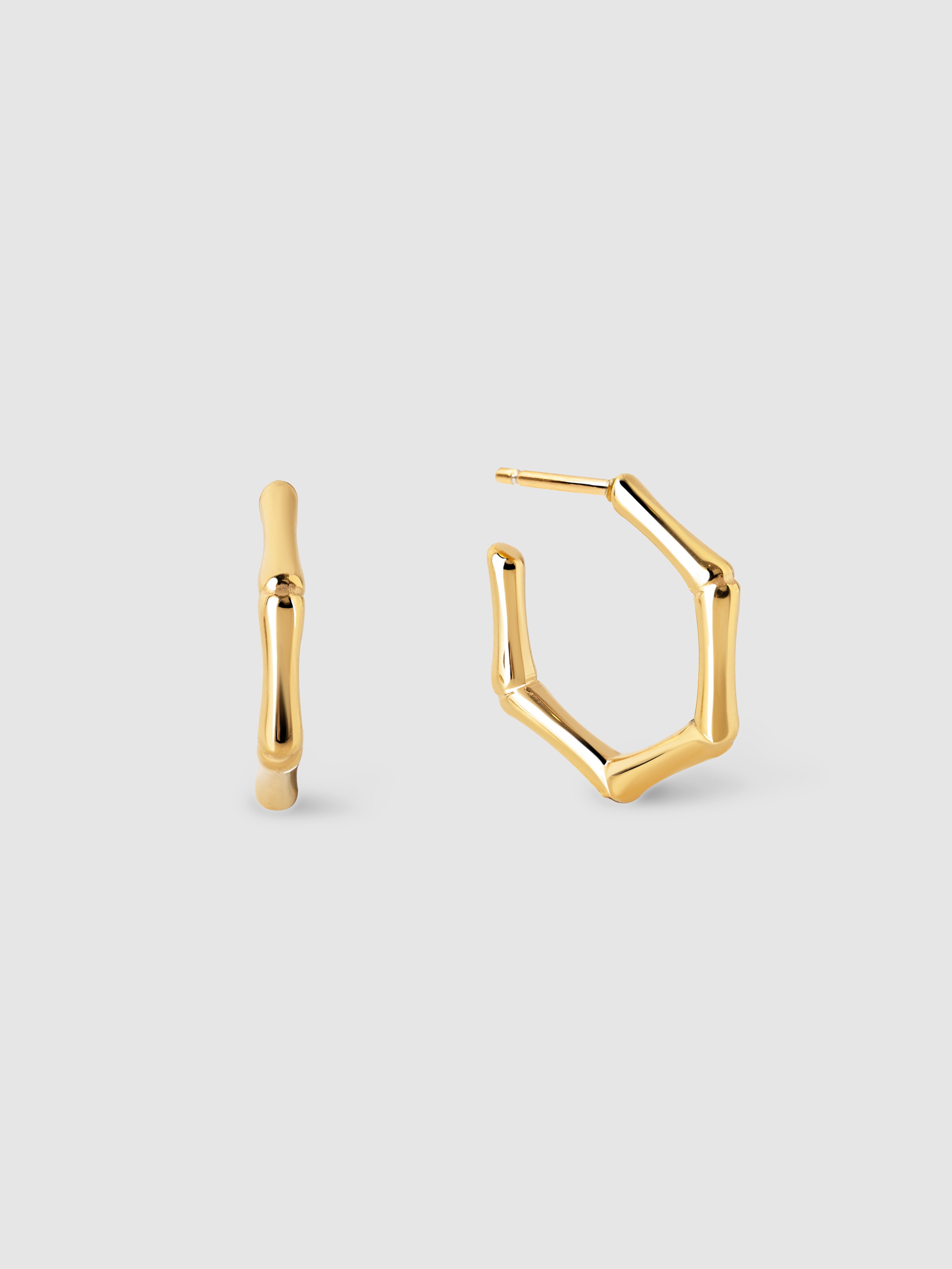 Brincos de Argola Mini Bamboo de Aço Banhados a Ouro Dourado-1