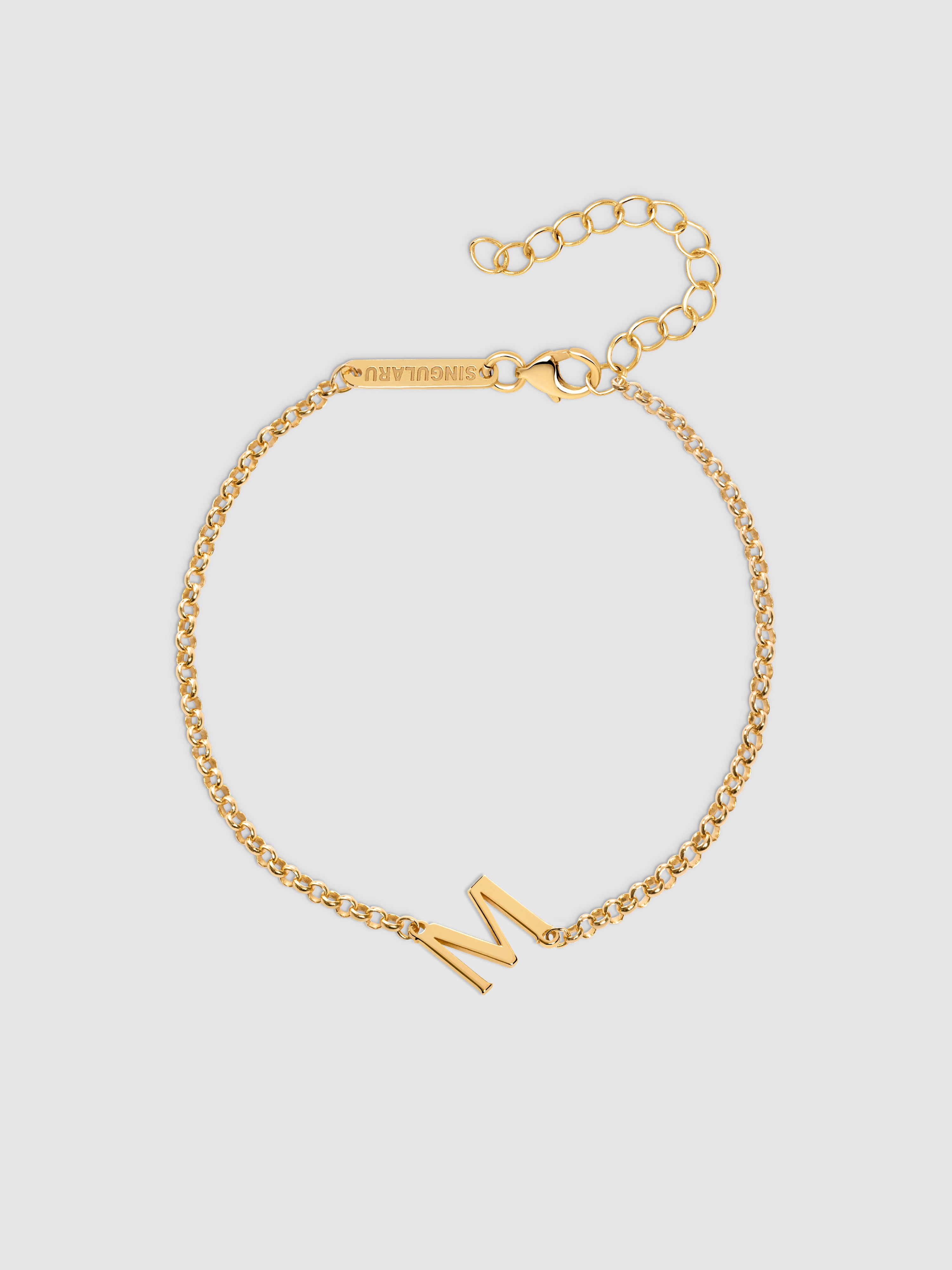 Imagem 0 de Pulseira de Corrente Single Letter de Prata Banhada em Ouro Letra M