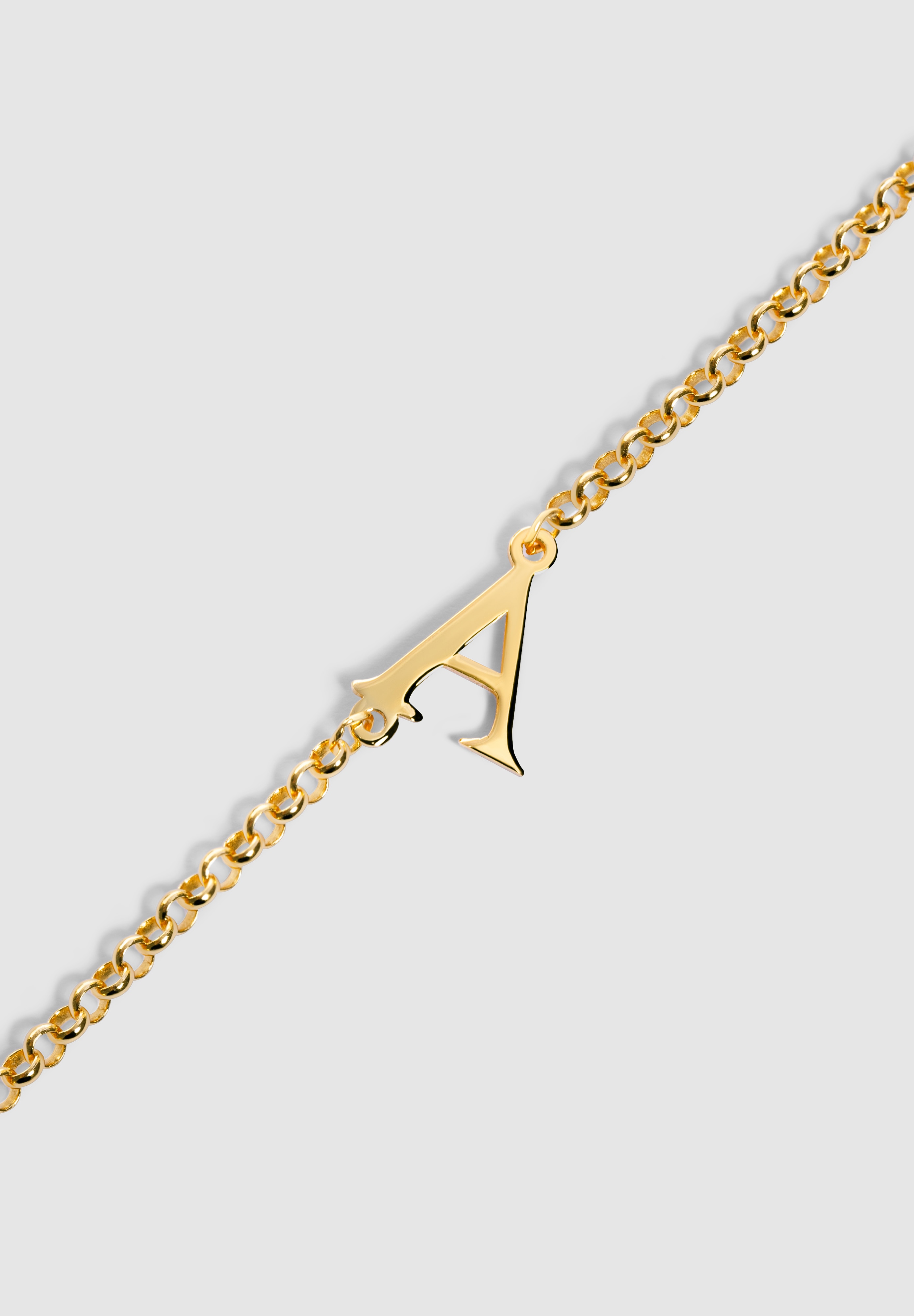 Pulseira de Corrente Single Letter de Prata Banhada em Ouro Letra M Dourado-4