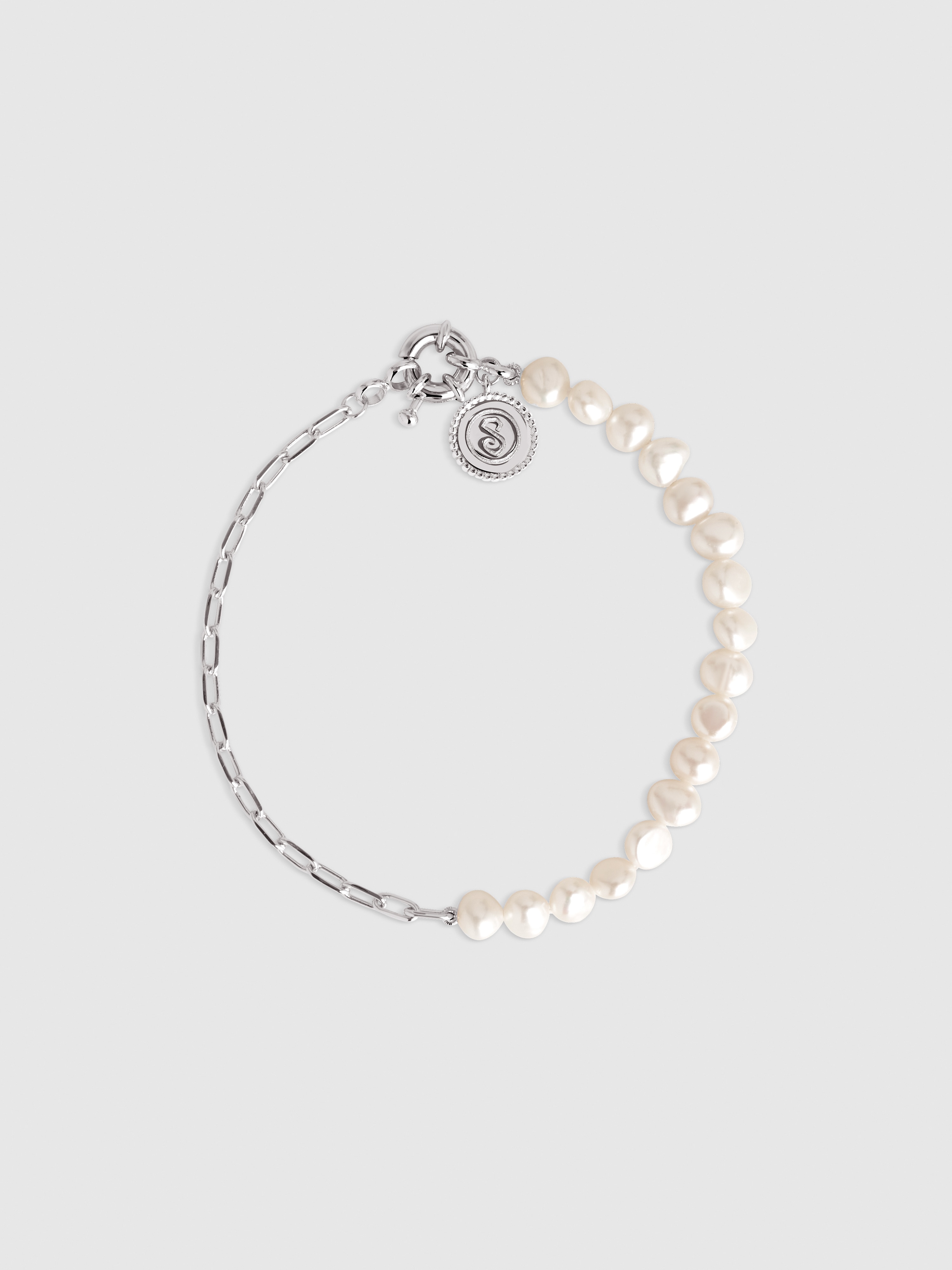 Pulseira de Elos Chic Pearl de Aço Prateado-1