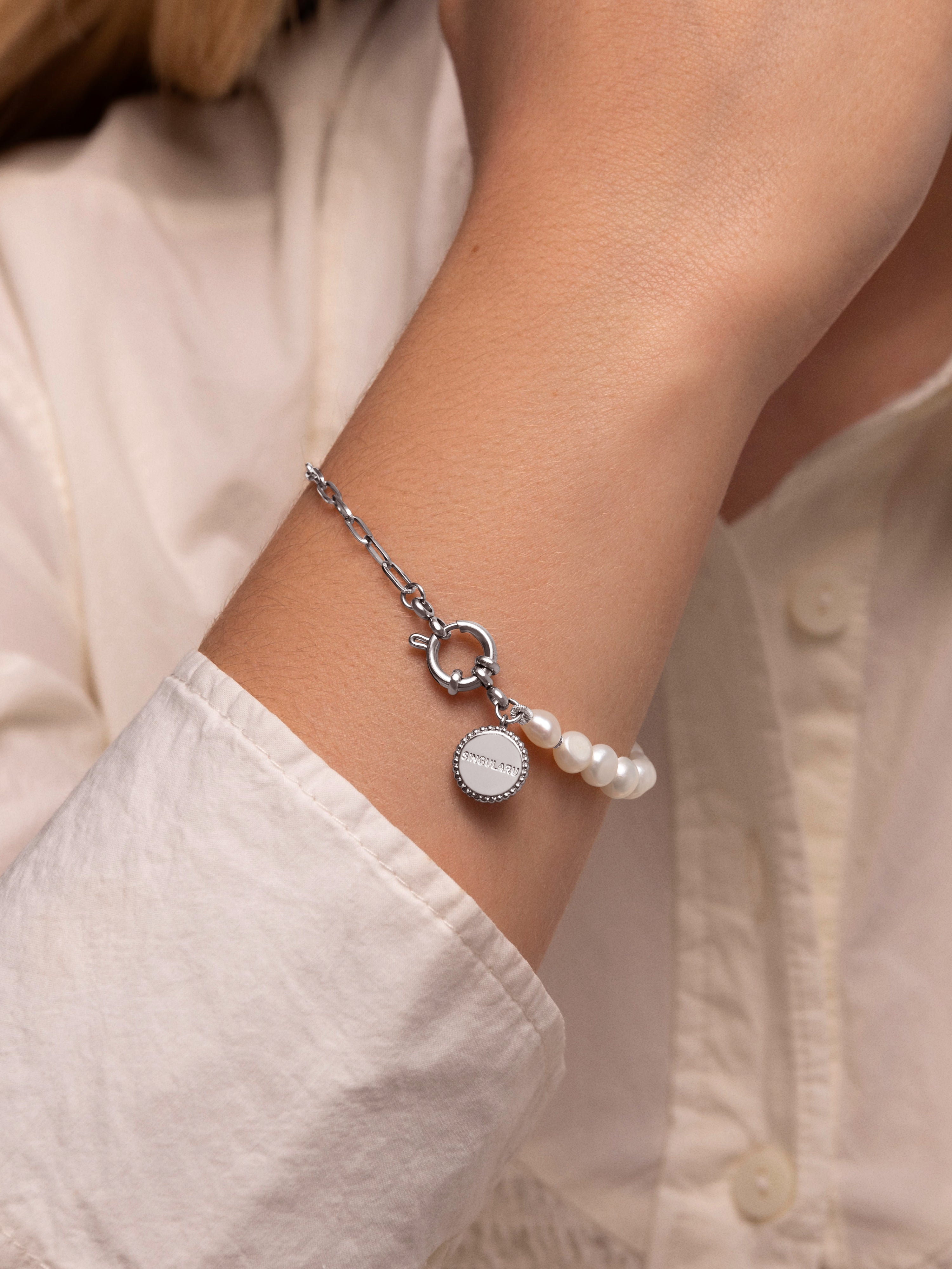 Pulseira de Elos Chic Pearl de Aço Prateado-2