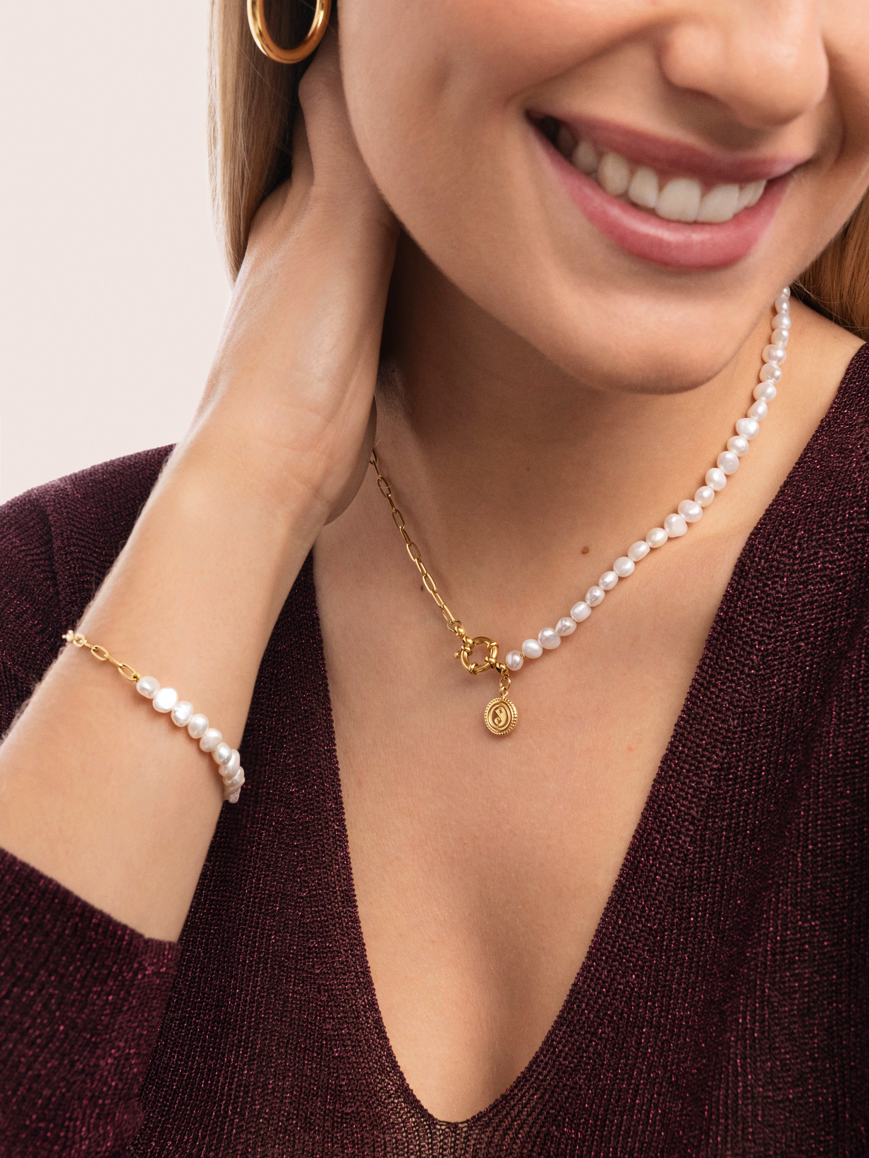 Colar Chic Pearl de Aço Banhado a Ouro Dourado-5