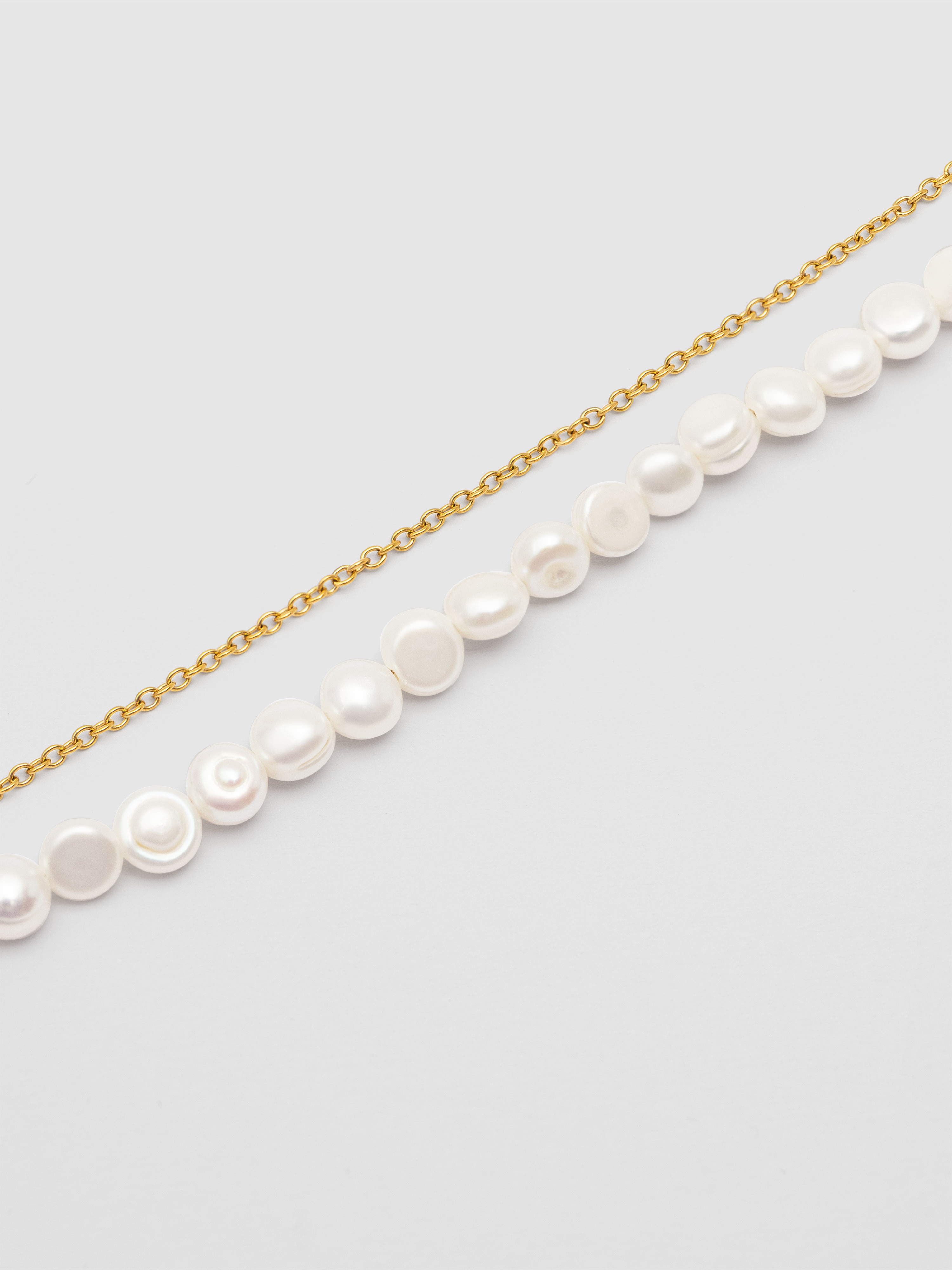 Pulseira de Corrente Pearl Chain de Aço Banhada em Ouro Branco-4