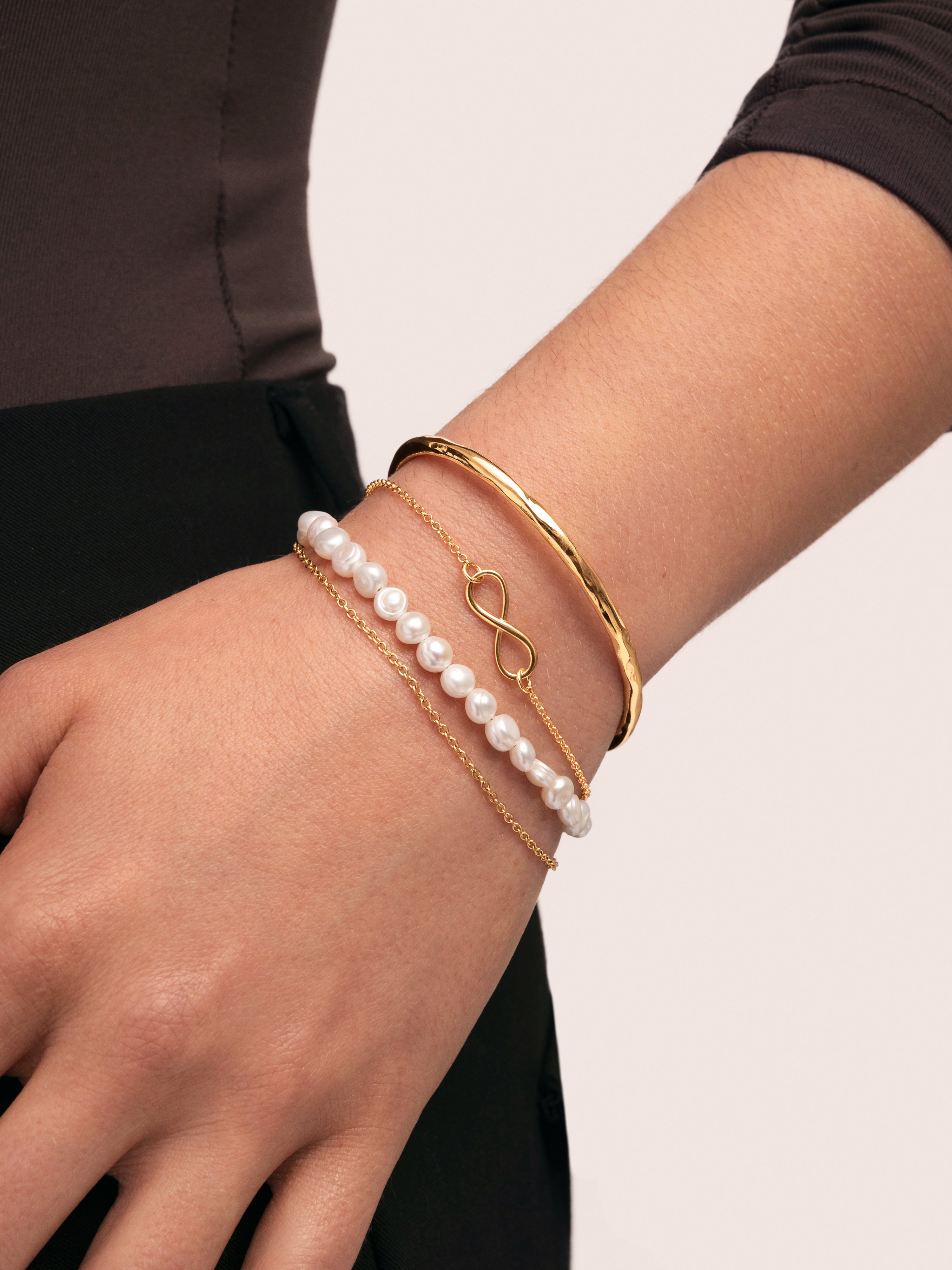 Pulseira de Corrente Pearl Chain de Aço Banhada em Ouro Branco-5