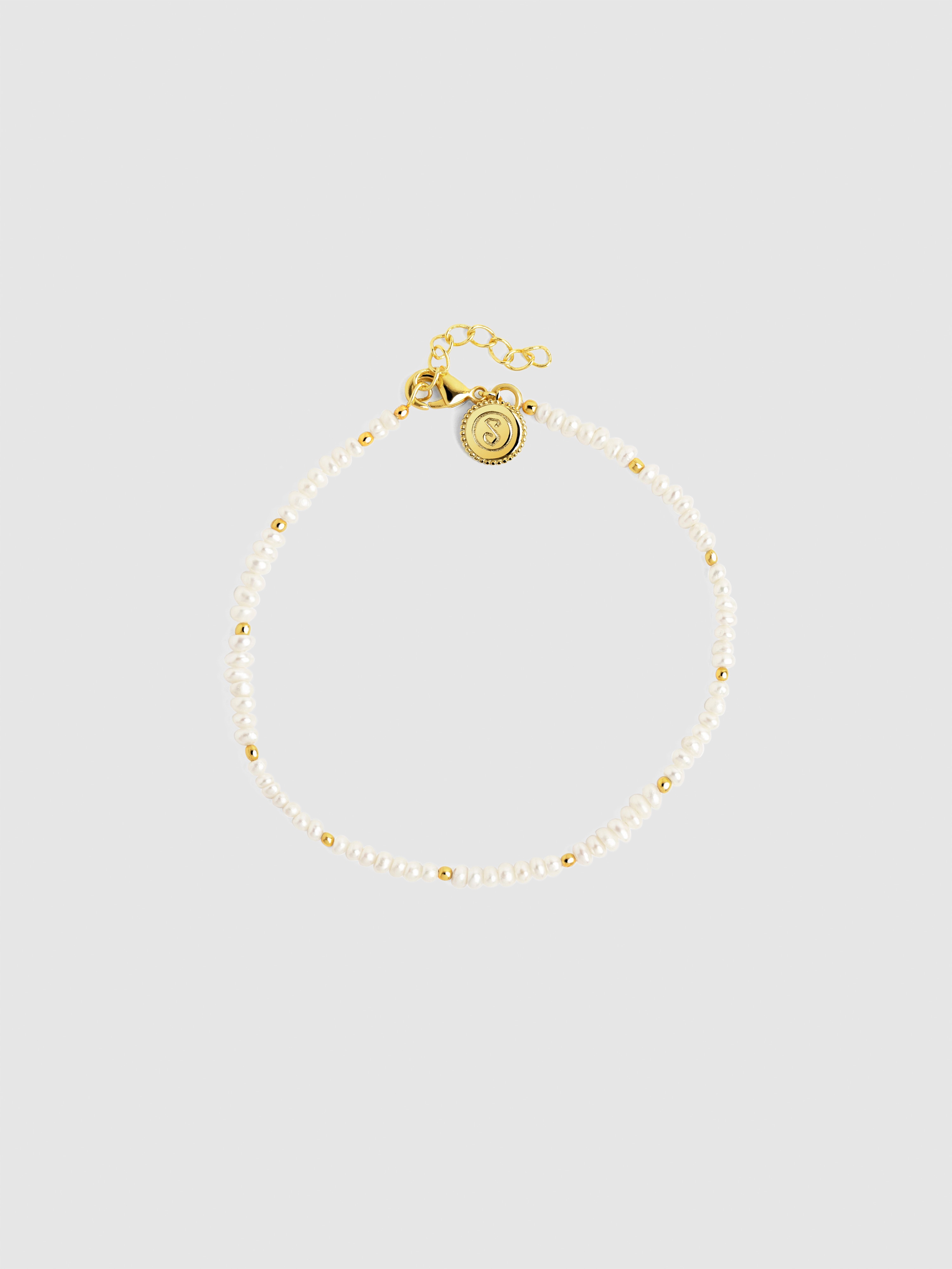 Pulseira de Corrente Pearls Dots de Aço Banhada a Ouro Branco-1