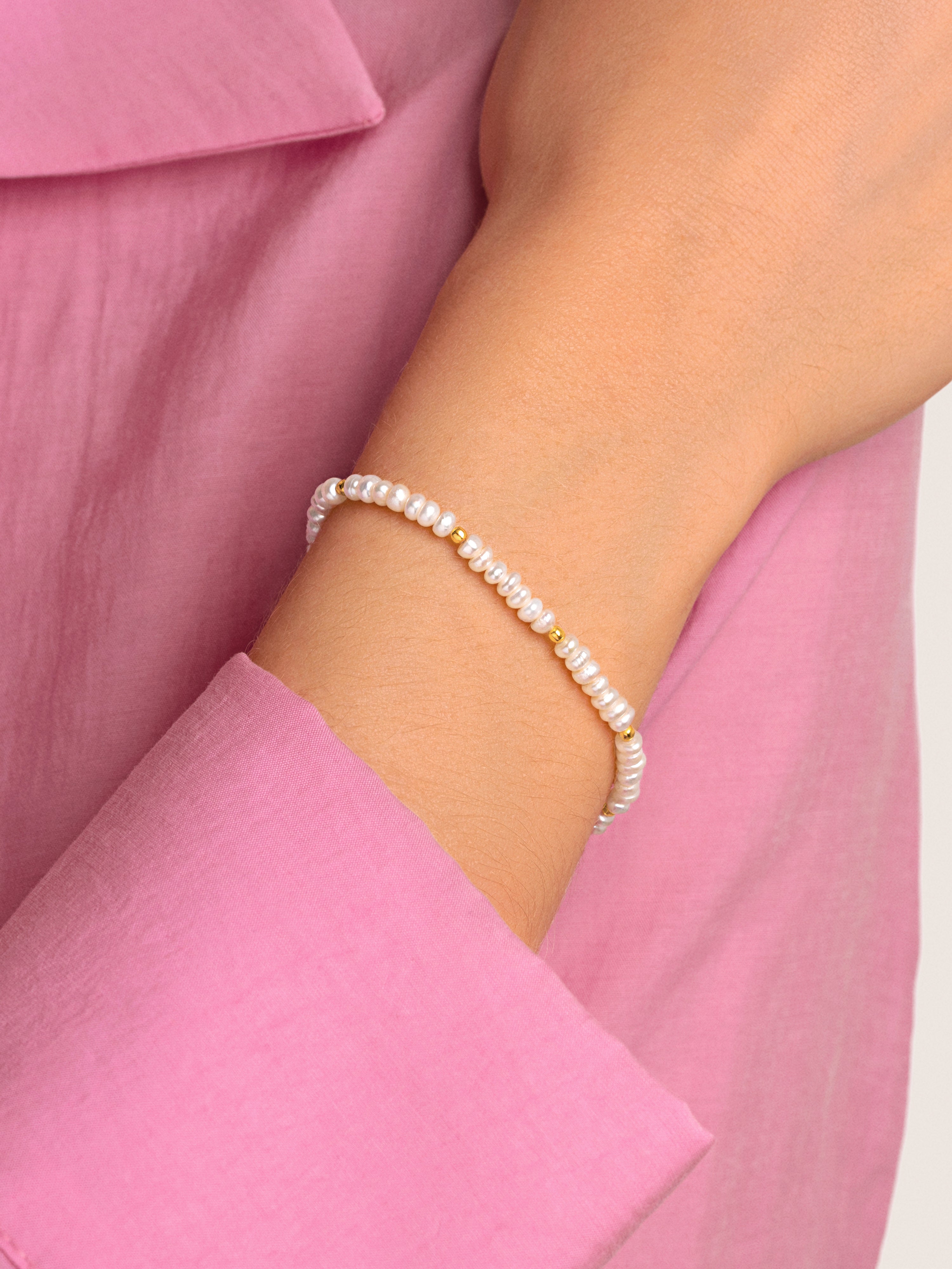 Pulseira de Corrente Pearls Dots de Aço Banhada a Ouro Branco-3