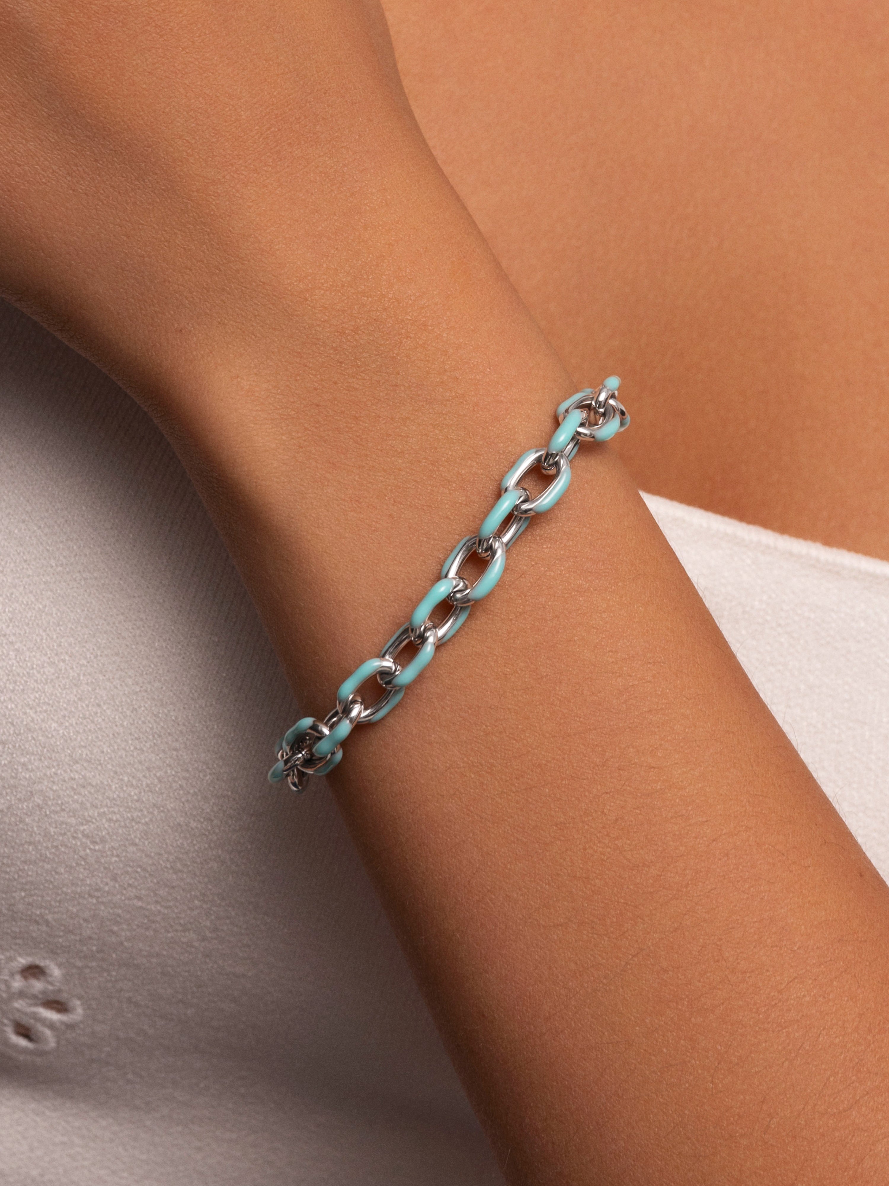Pulseira de Elos Link Sky de Aço Azul-turquesa-2