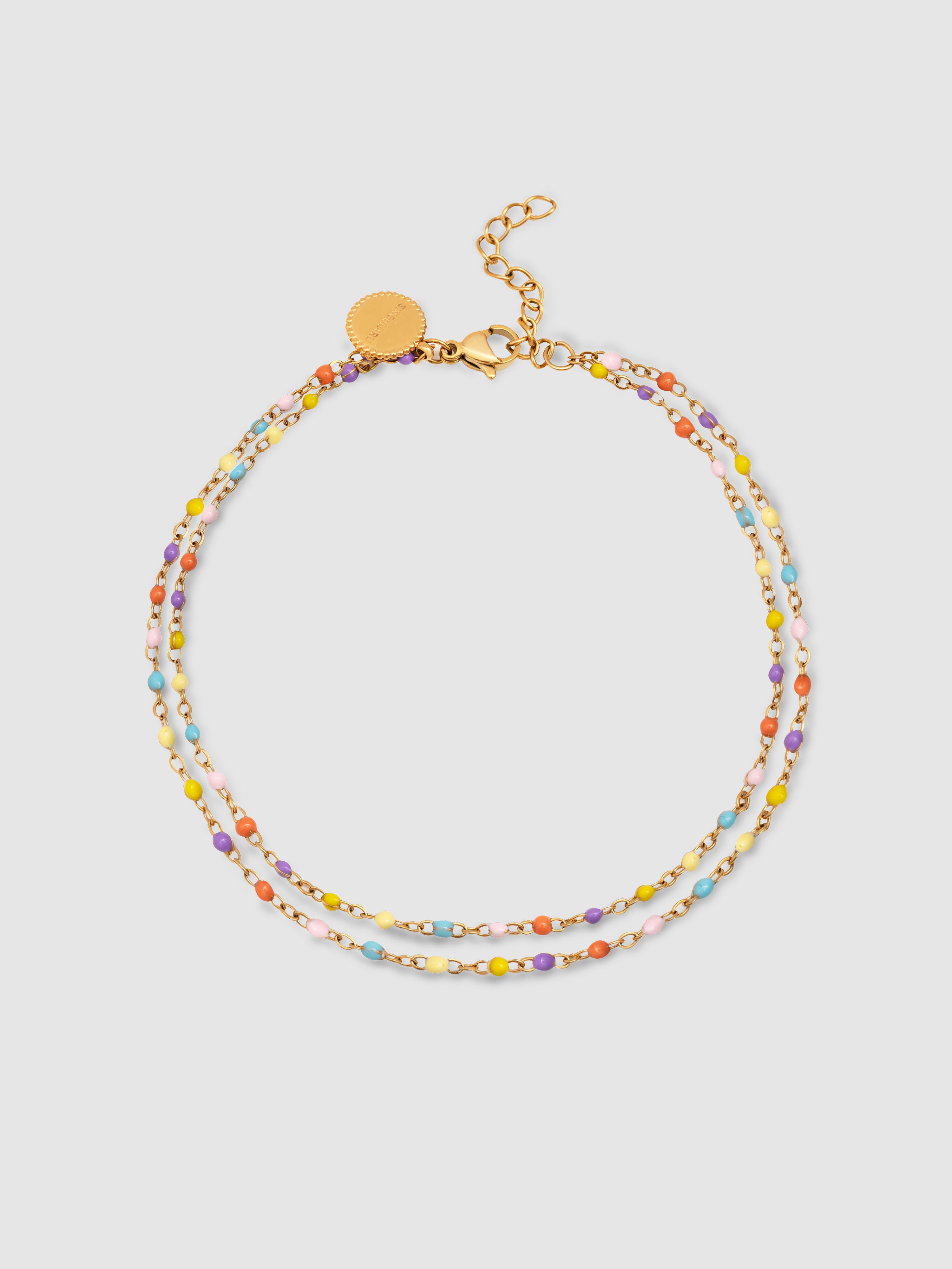 Imagem 0 de Tornozeleira Dupla Dots Colors Enamel de Aço Banhado a Ouro
