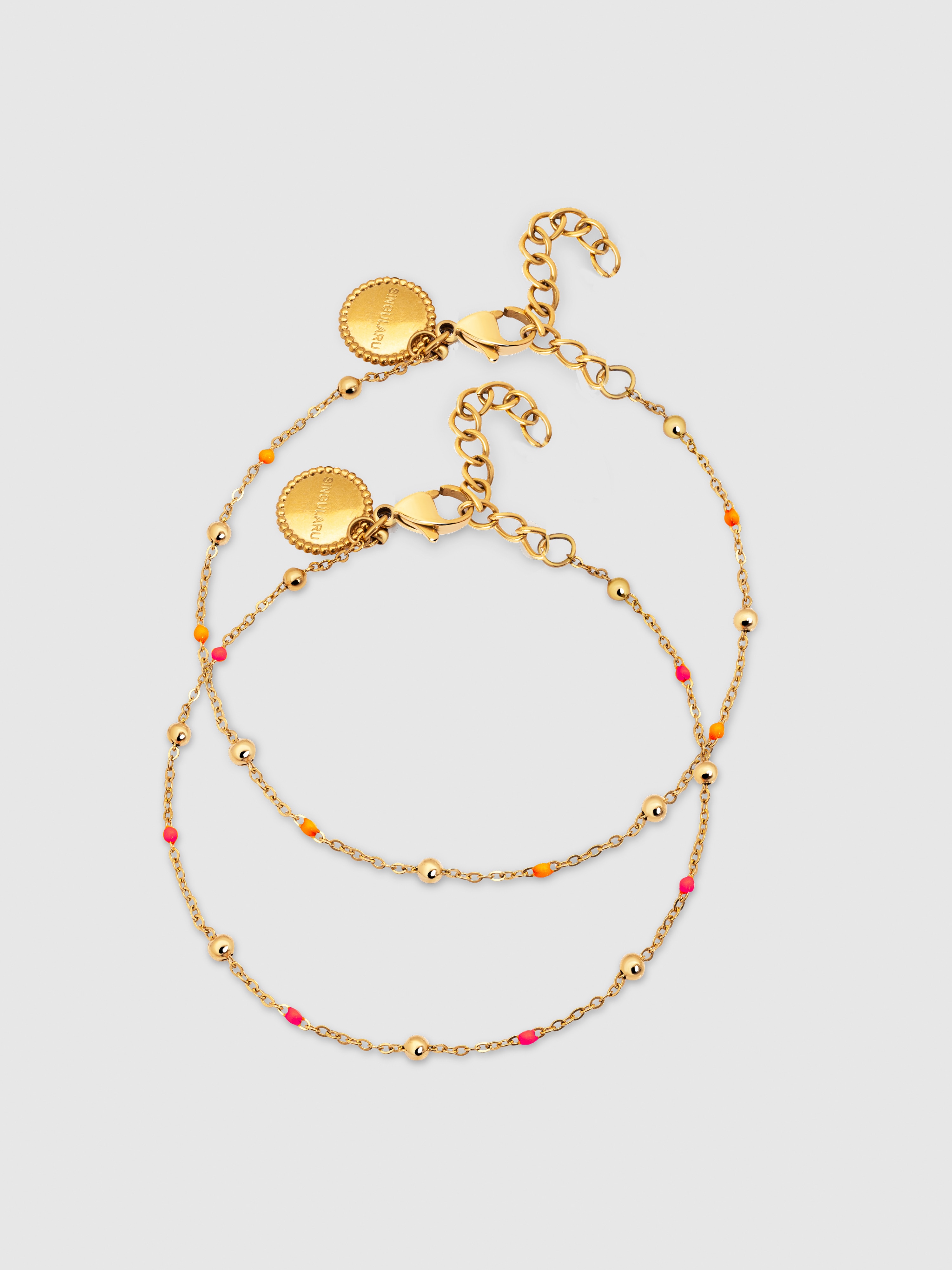 Pulseira de Corrente Pack 2 Pulseiras Amizade de Aço Banhada a Ouro Ouro-1