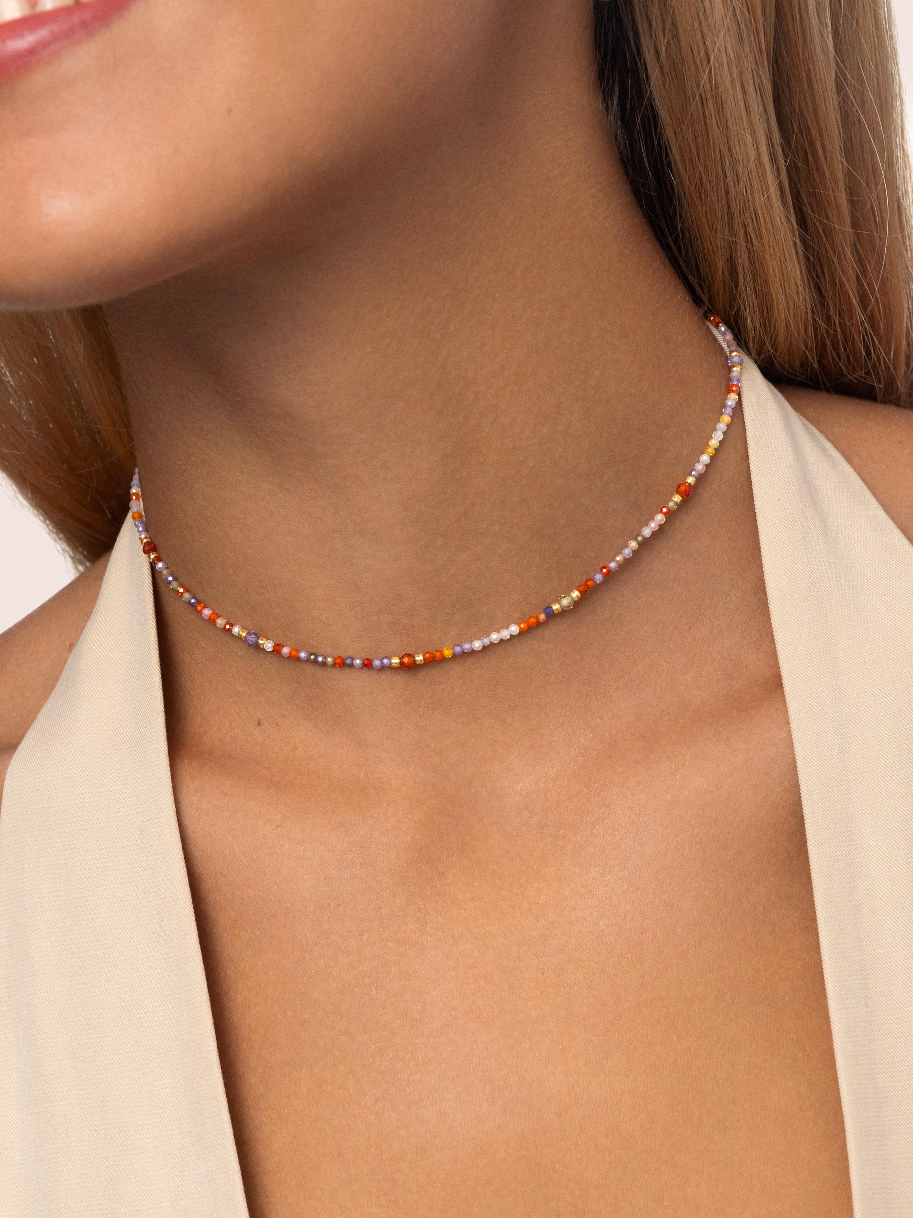Colar Crystal Summer de Aço Banhado em Ouro Multicolor-3