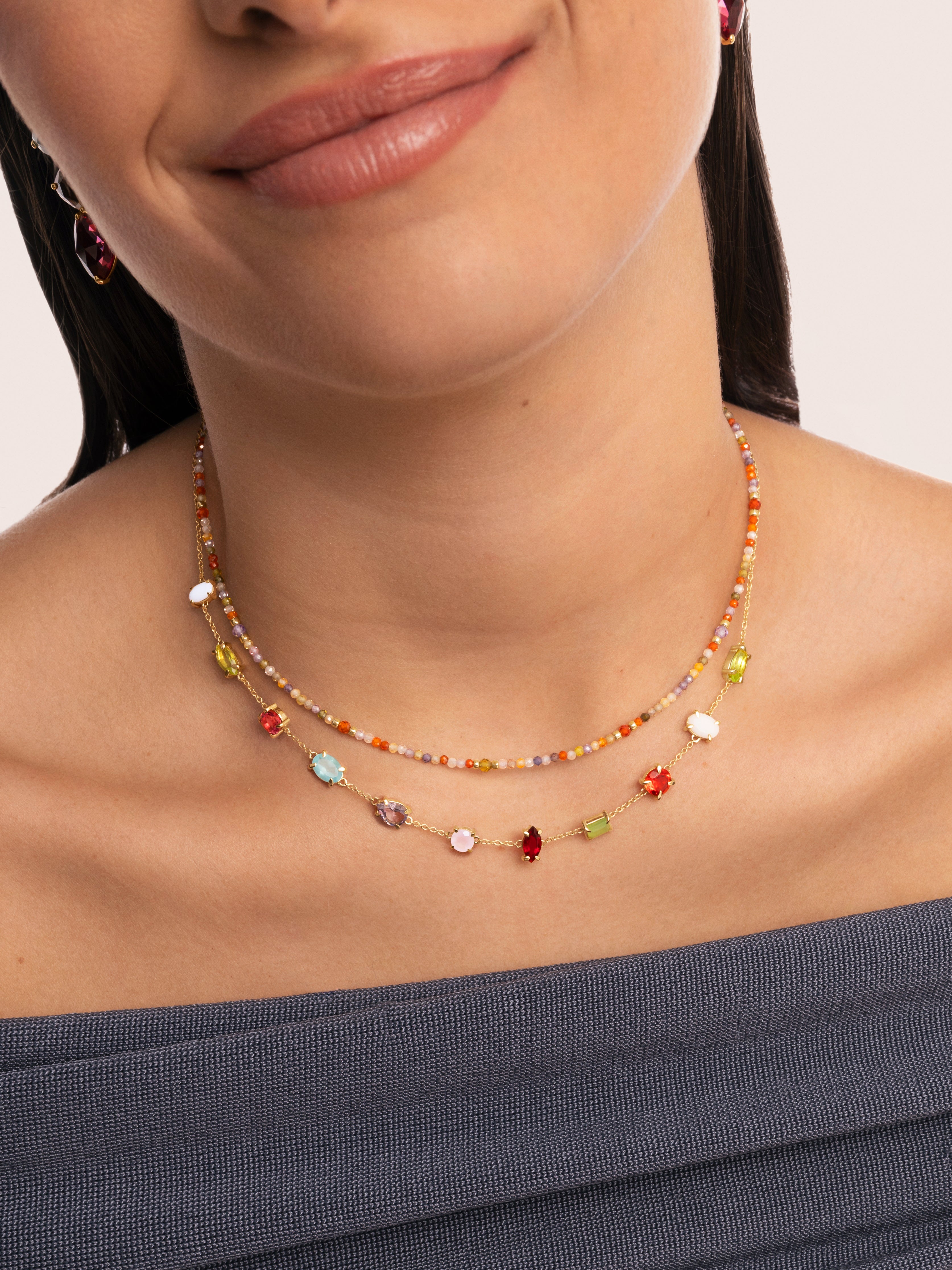 Colar Crystal Summer de Aço Banhado em Ouro Multicolor-5