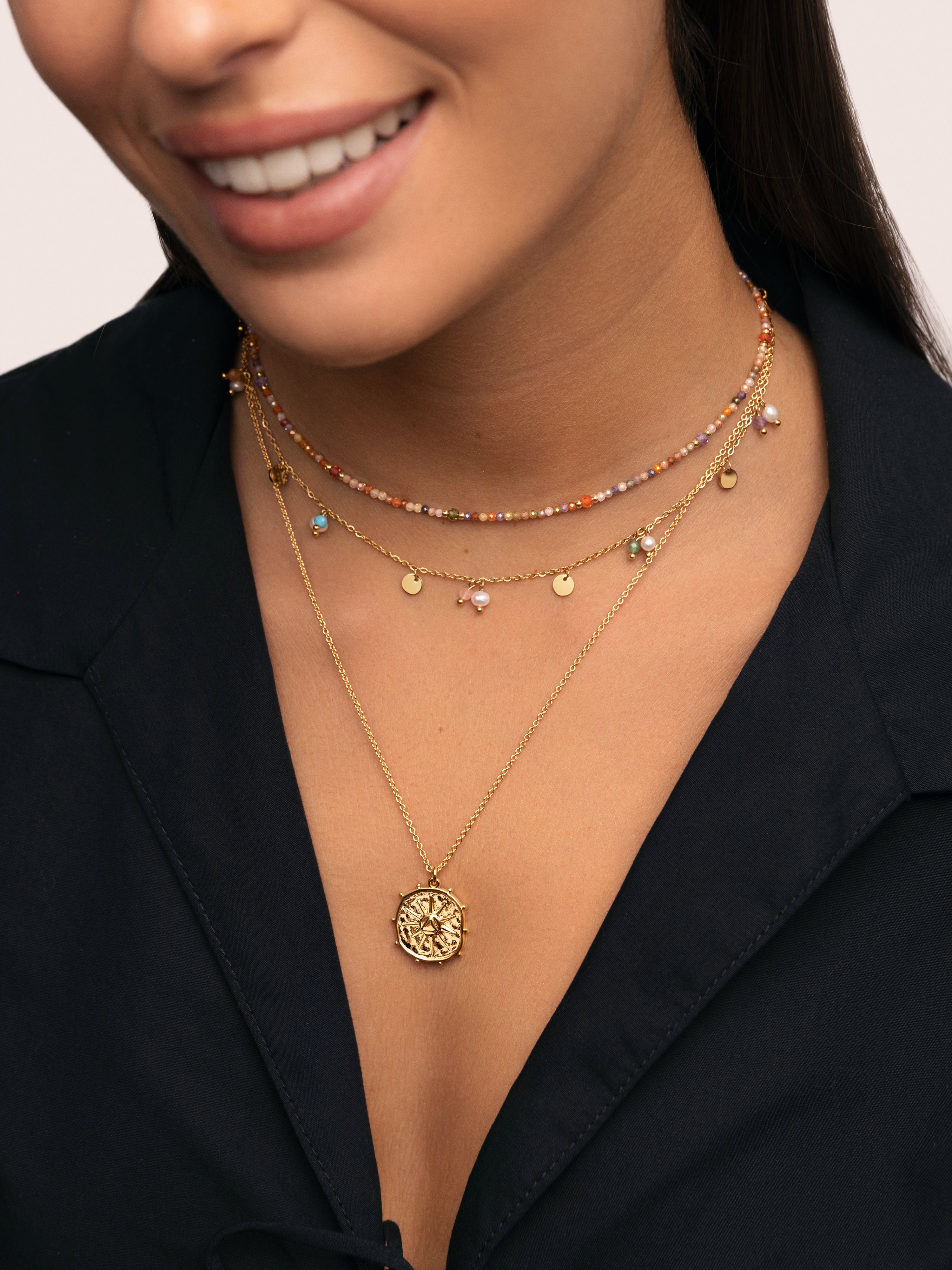 Colar Crystal Summer de Aço Banhado em Ouro Multicolor-6