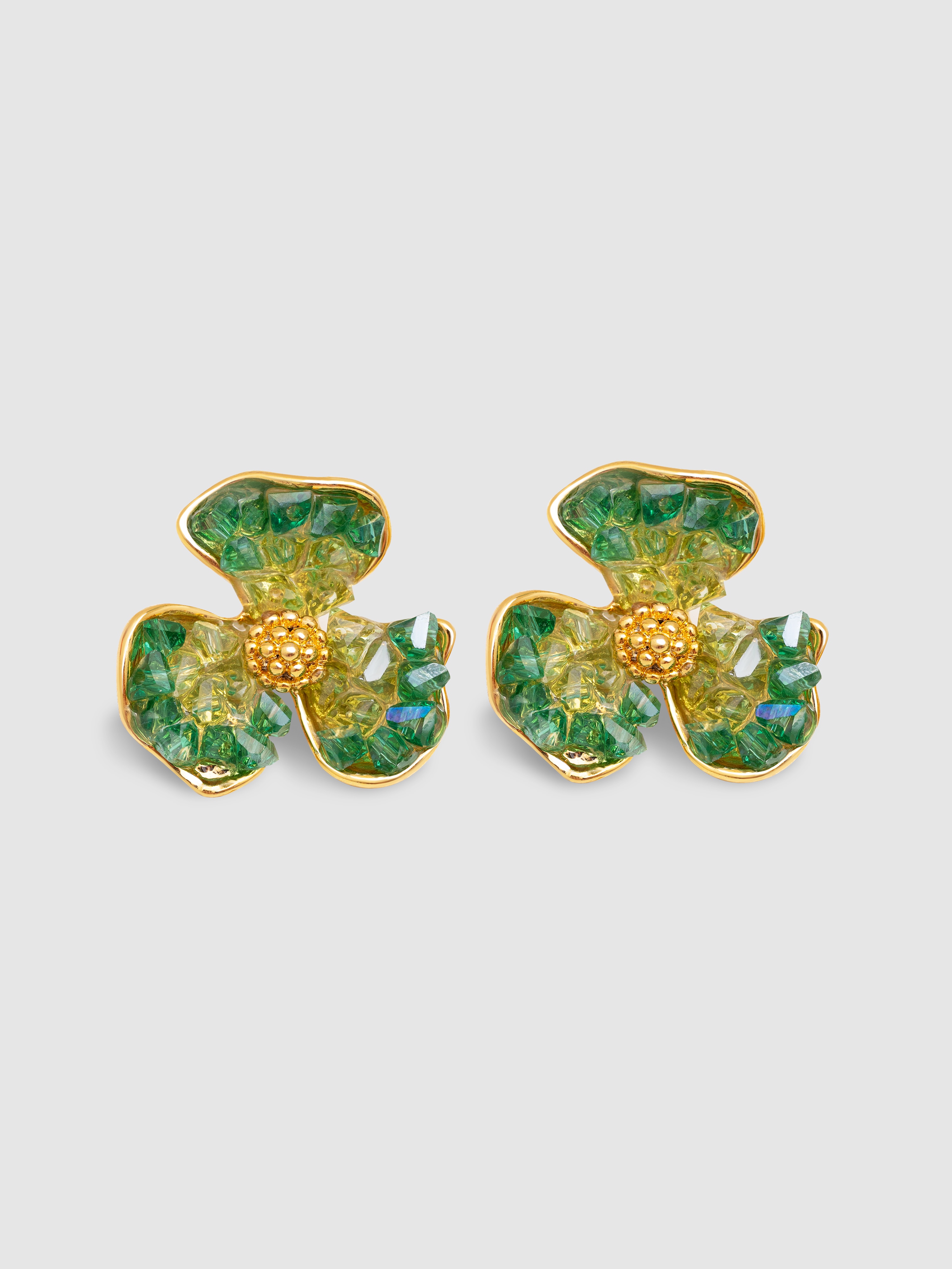 Brincos Clover de Liga de Metais Banhados em Ouro Verde-1